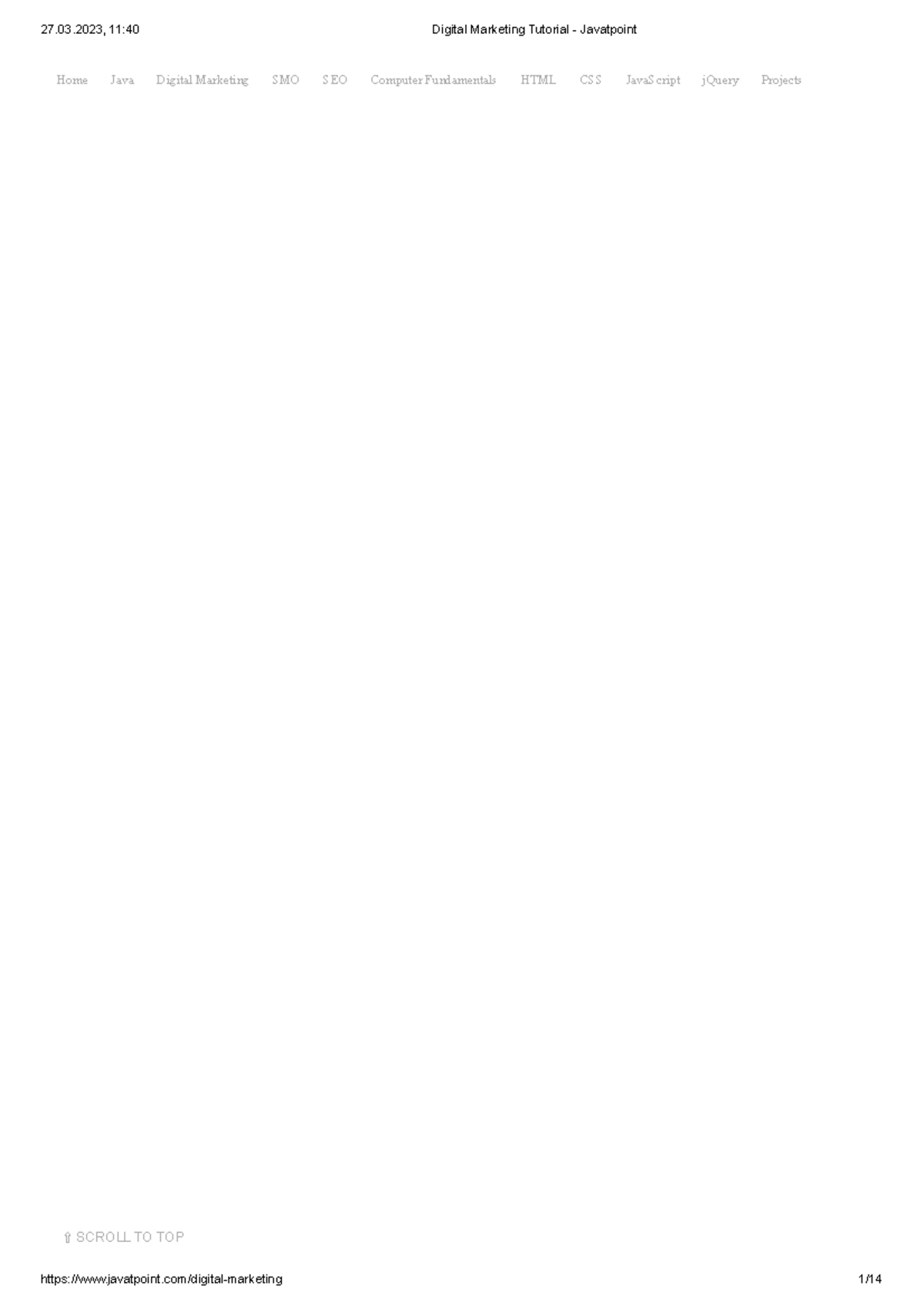 Digital Marketing Tutorial Javatpoint ⇧ SCROLL TO TOP Home