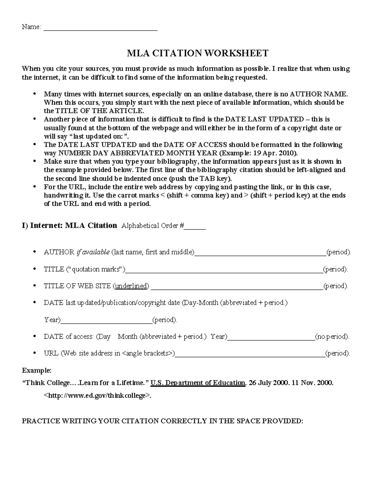 31 Mla Practice Worksheet Answer Key - support worksheet