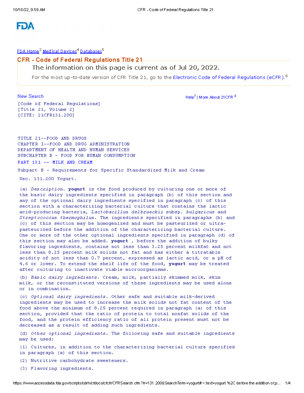 Yogurt definition as per US FDA The information on this page is