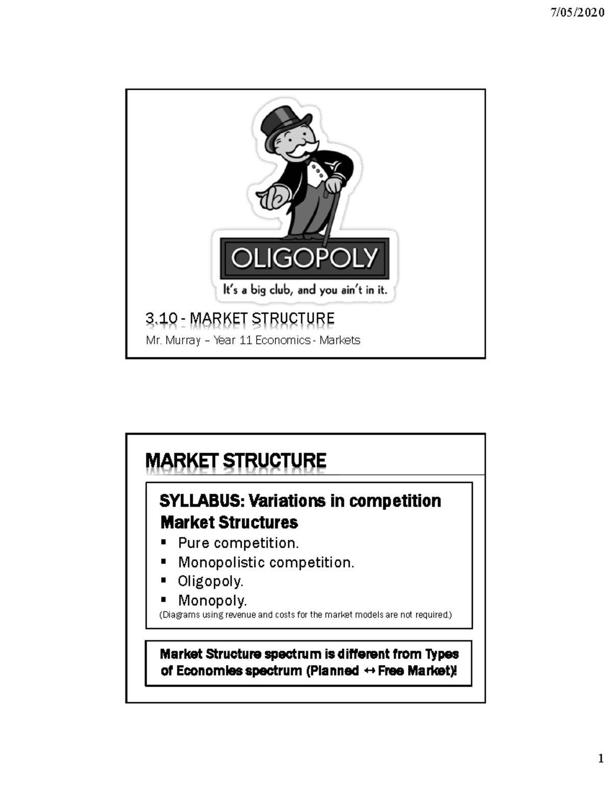 assignment on market structures