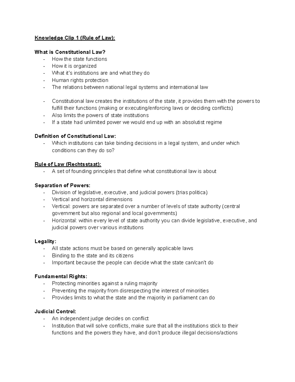 Constitutional Law Notes Knowledge Clip 1 (Rule of Law) What is Constitutional Law? How the