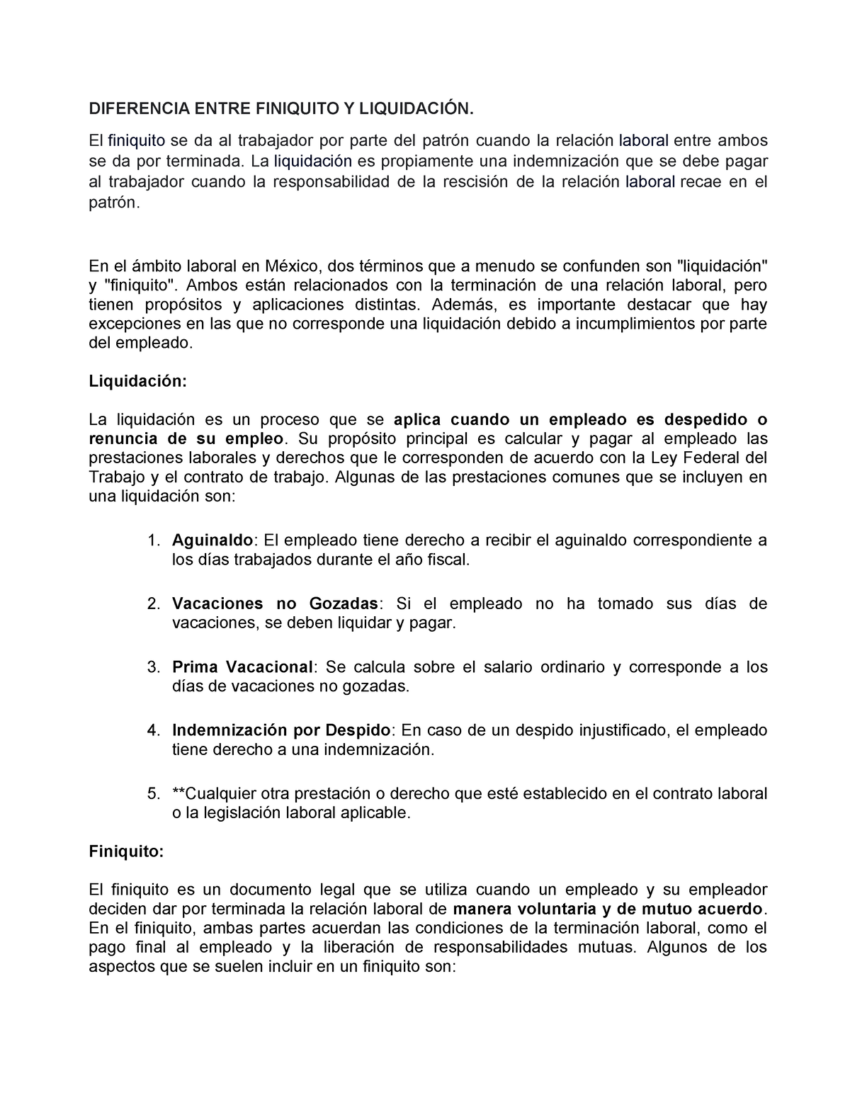 Diferencia Entre Finiquito Y Liquidación - DIFERENCIA ENTRE FINIQUITO Y ...