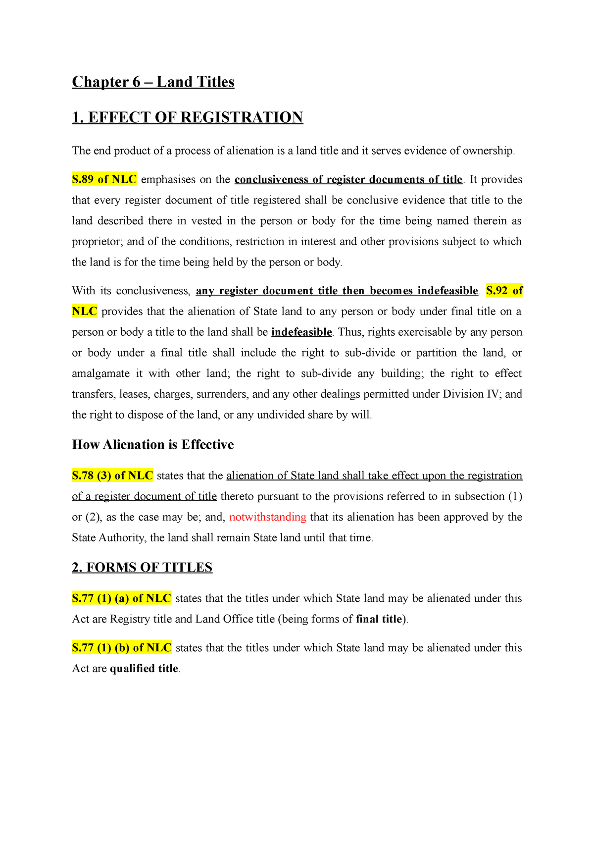 Chapter 6 – Land Titles - LAND LAW II NOTES _ GOOD FOR EXAM LAND LAW II ...