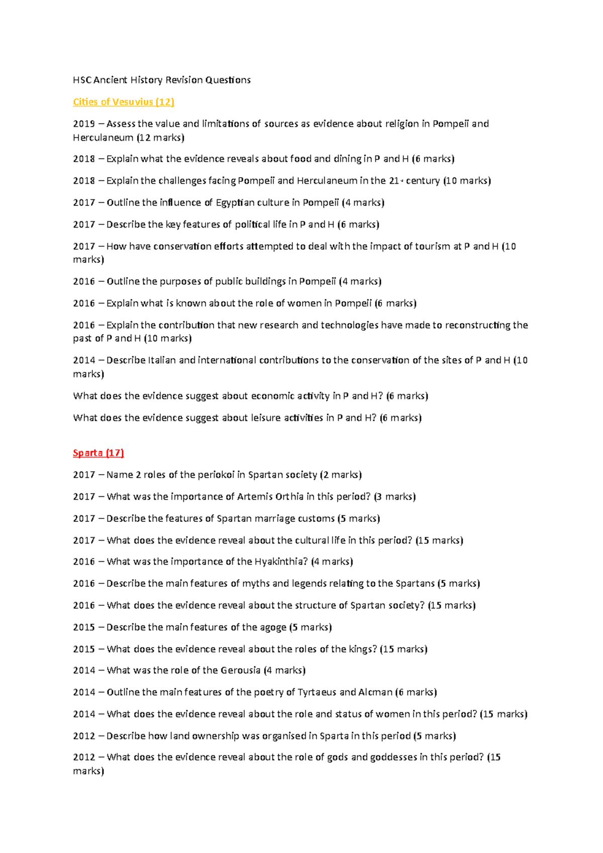 HSC Ancient History Revision Questions Studocu