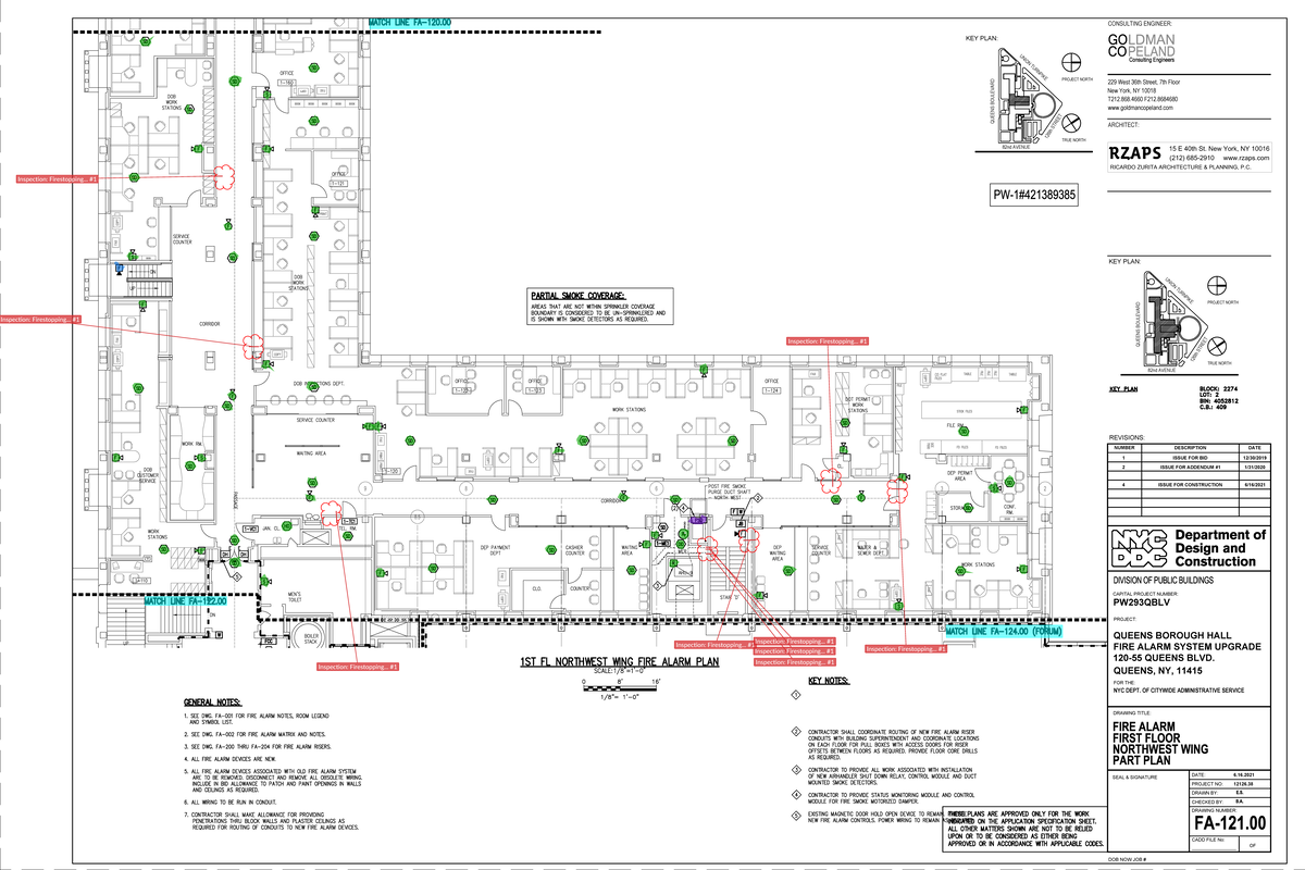 FA-121.00 FIRE Alarm First Floor Northwest WING PART PLAN Rev.1 markup ...
