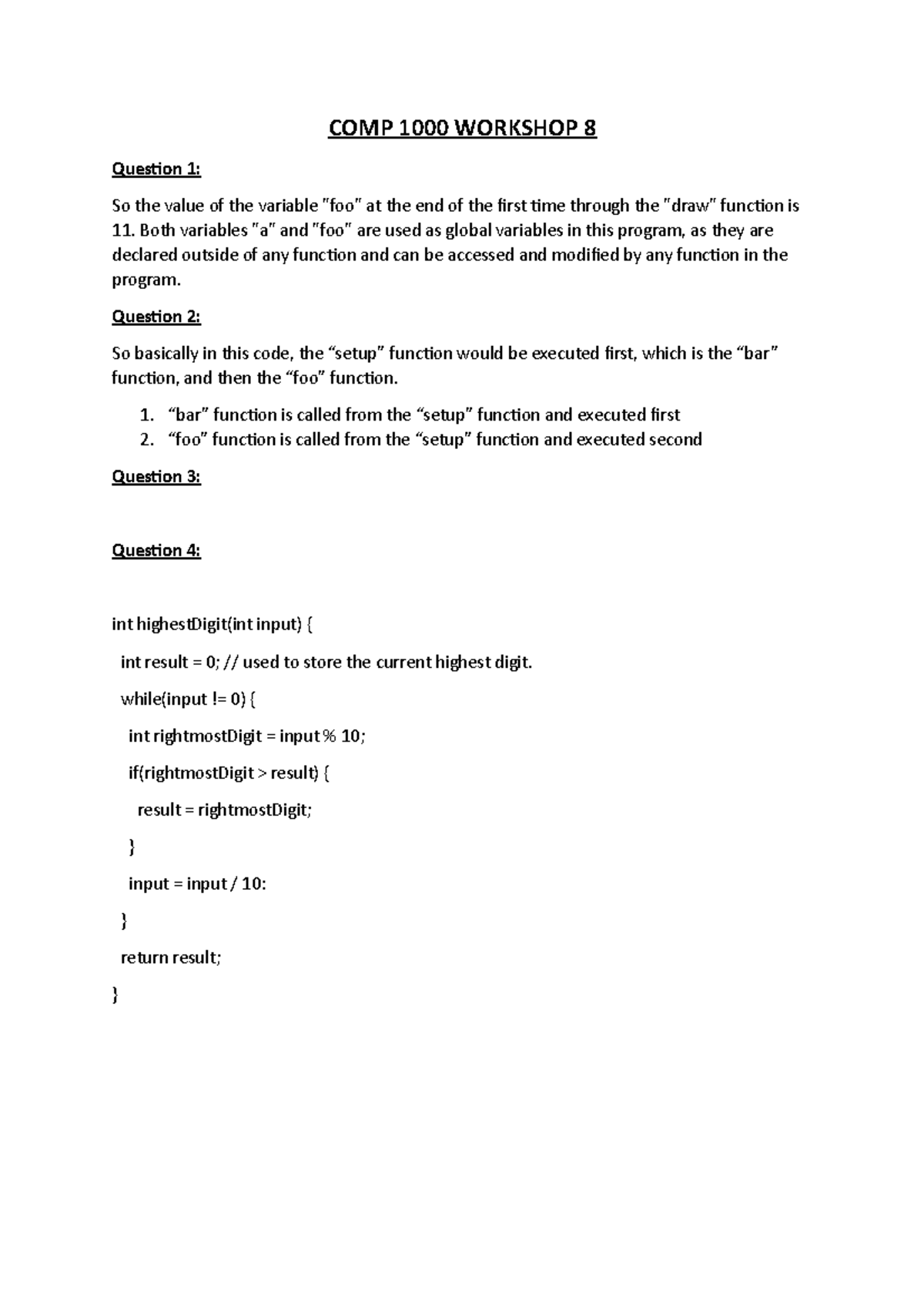 COMP 1000 8 COMP 1000 8 Question 1 So the value of