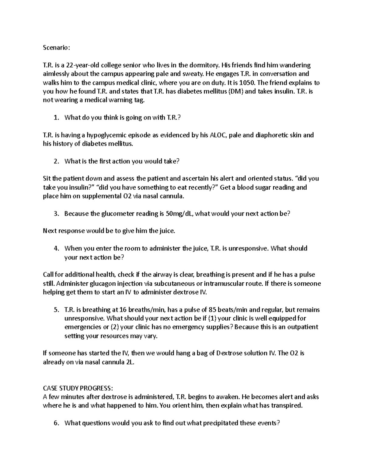 318L Diabetic Case Study - Scenario: T. is a 22-year-old college senior ...