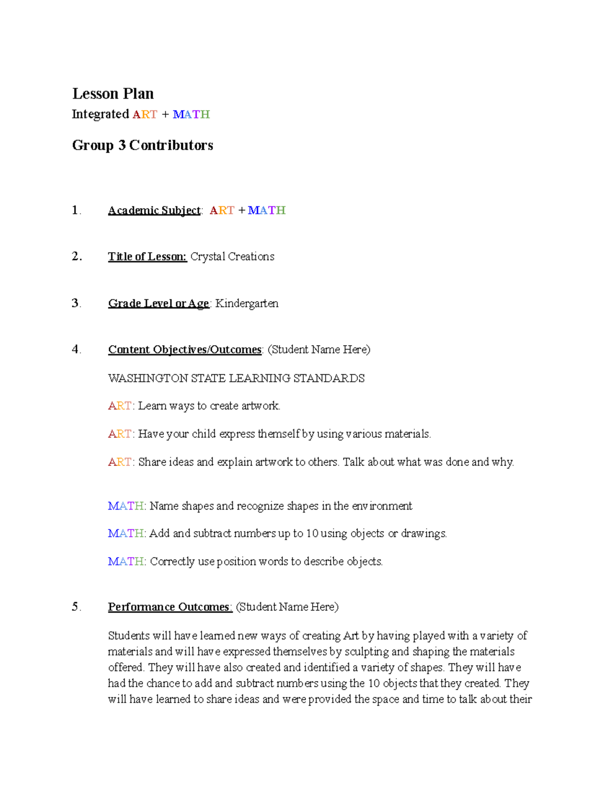 Integrated Art Lesson Plan Midterm Group 3 - Lesson Plan Integrated ART ...