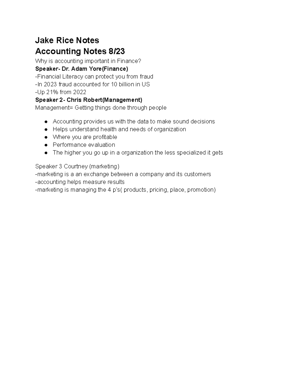 Accountin 1 - ch1-2 notes - Jake Rice Notes Accounting Notes 8/ Why is ...