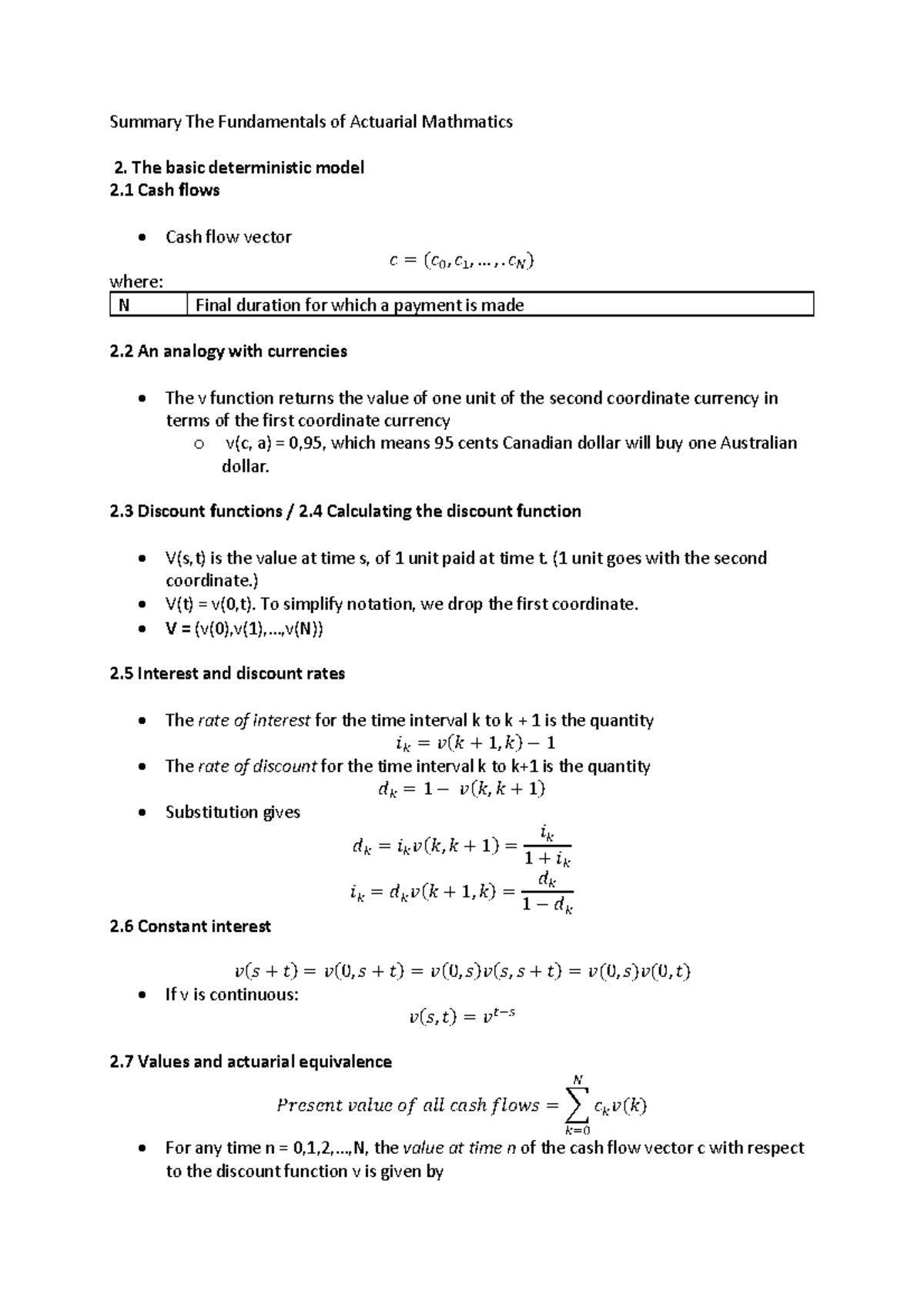 Summary The Fundamentals of Actuarial Mathmatics H2-5 - The basic ...