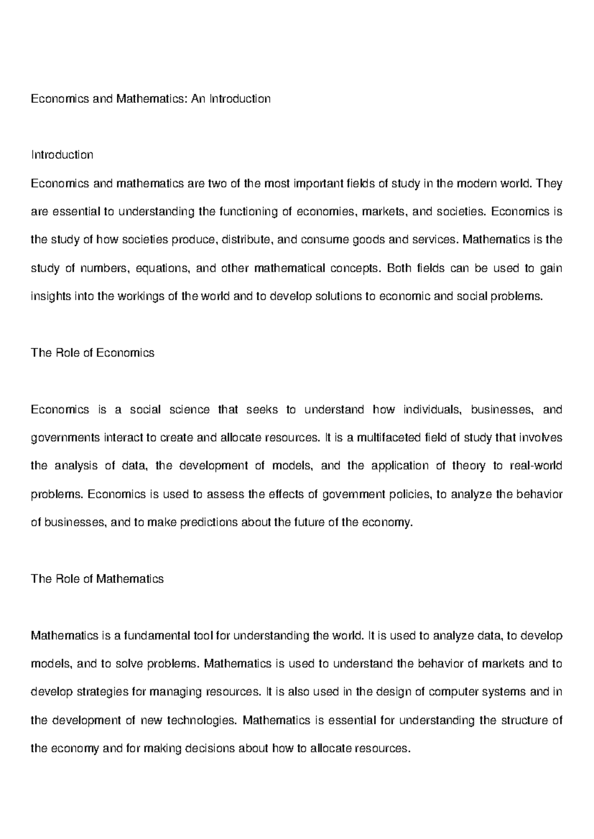 Economics and Mathematics - They are essential to understanding the ...
