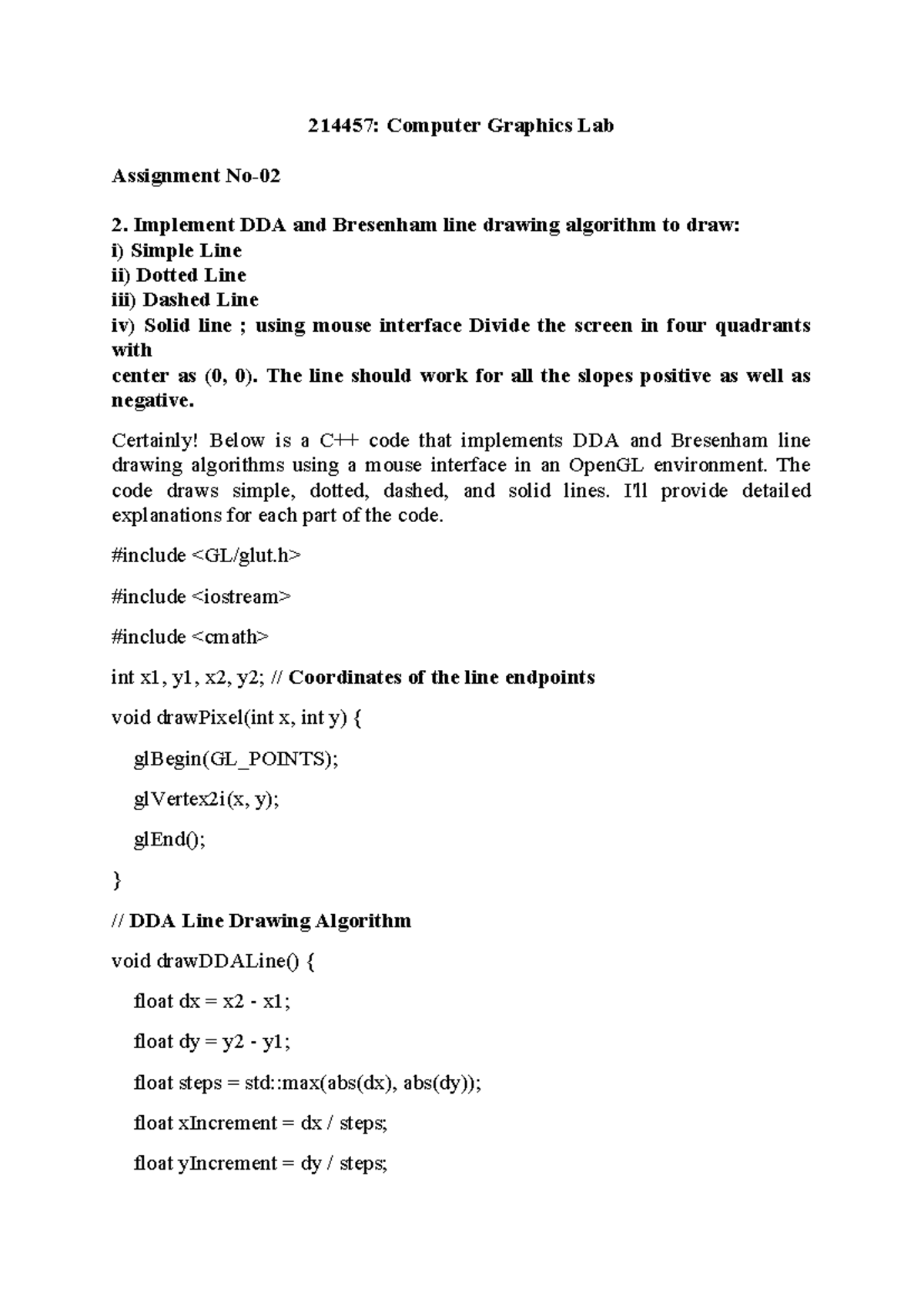 CG Assignment NO-2 - 214457: Computer Graphics Lab Assignment No- 2 ...