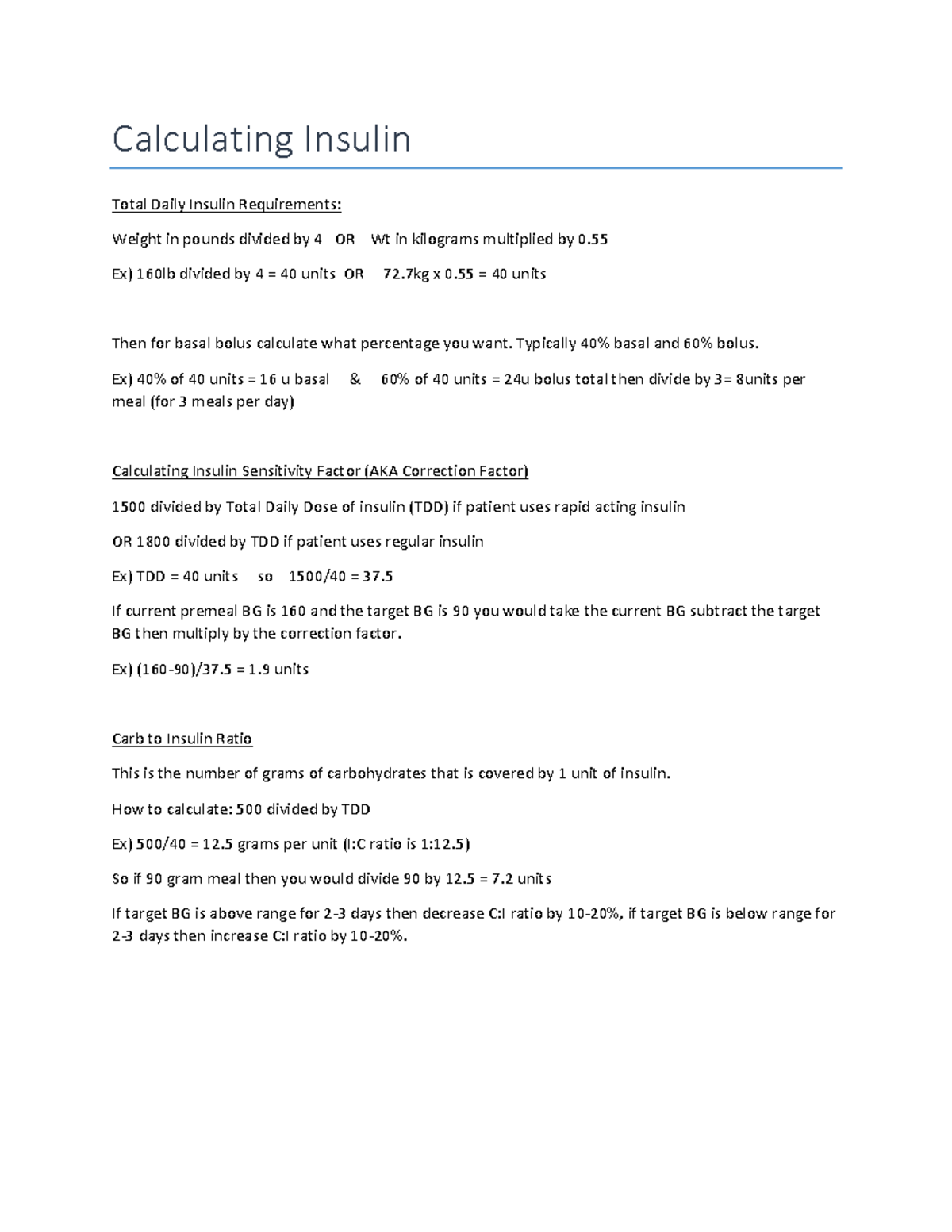 Calculating Insulin - Calculating Insulin Total Daily Insulin ...