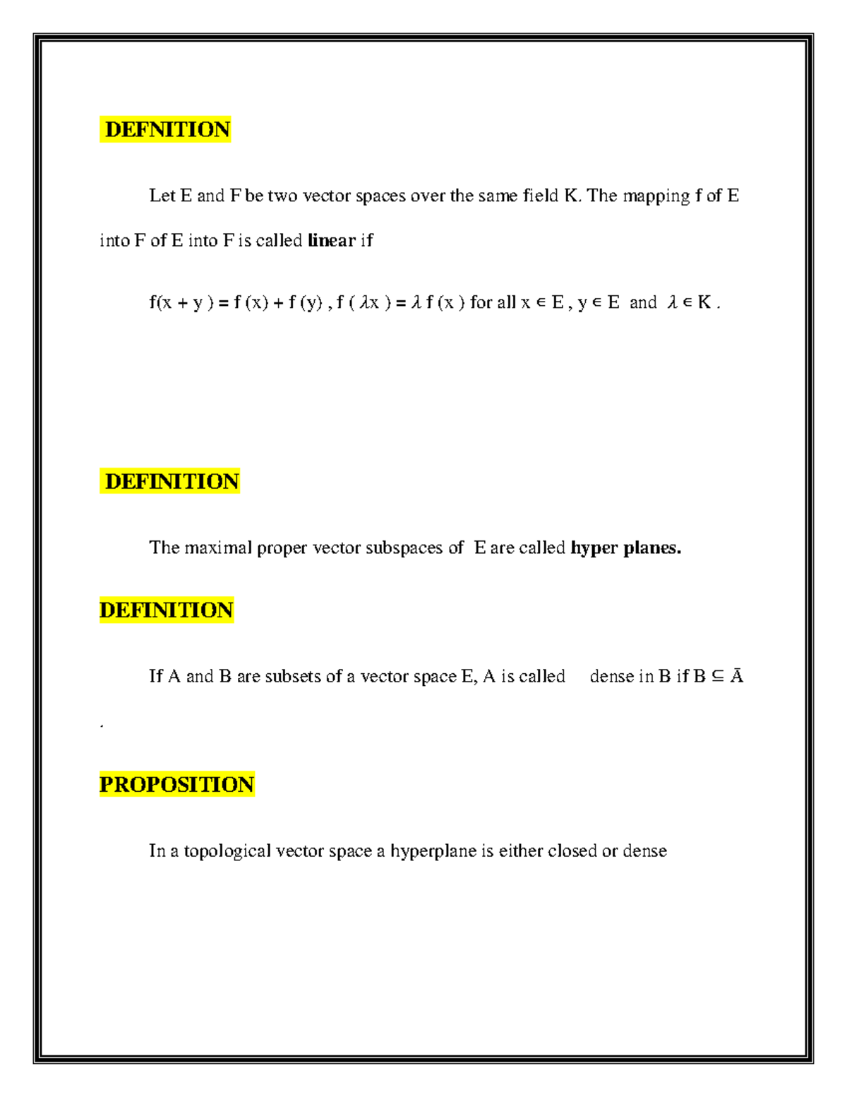 Definition of Linear on Topological Vector Space, Propositions