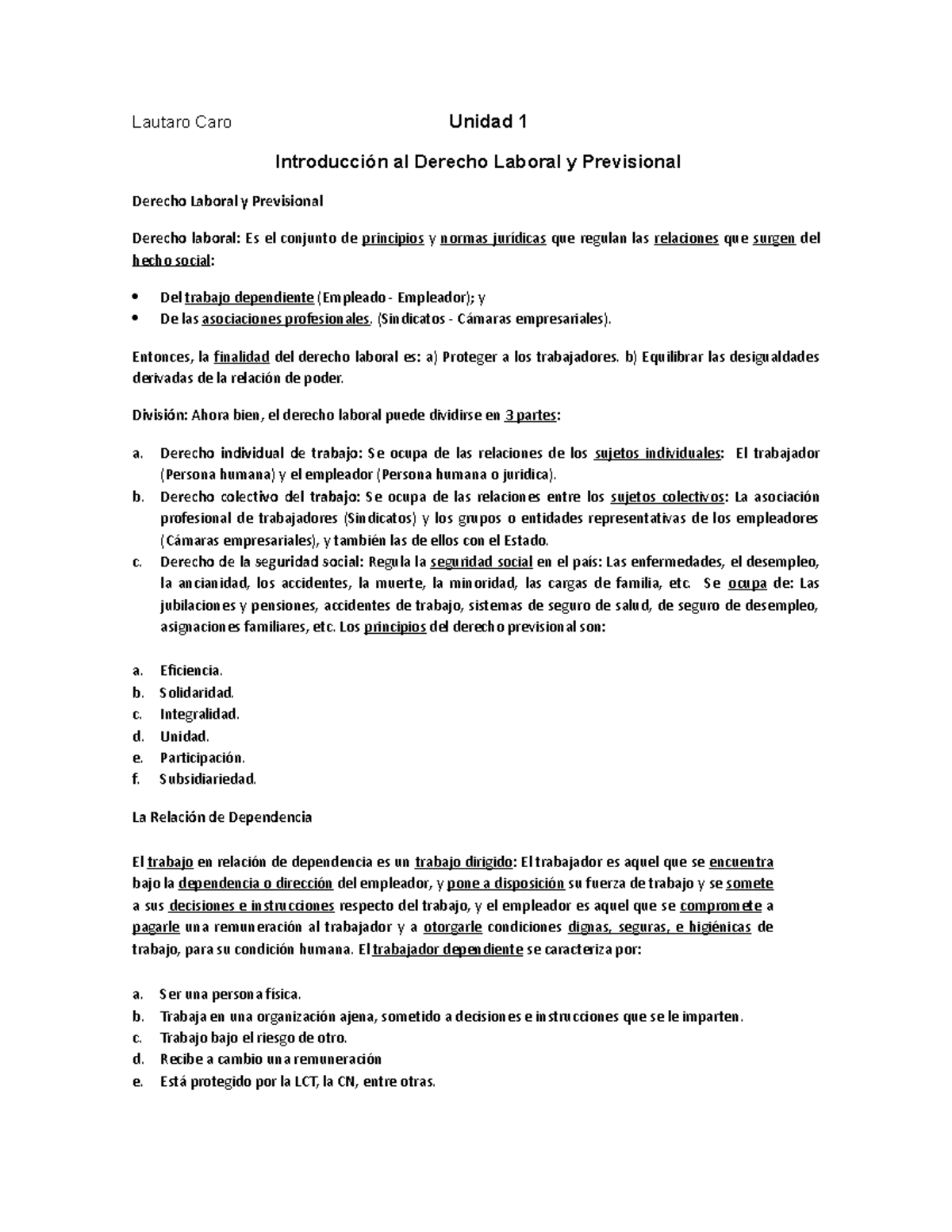 Unidad 1 - Introduccion al Estudio del Derecho Laboral y Previsional ...