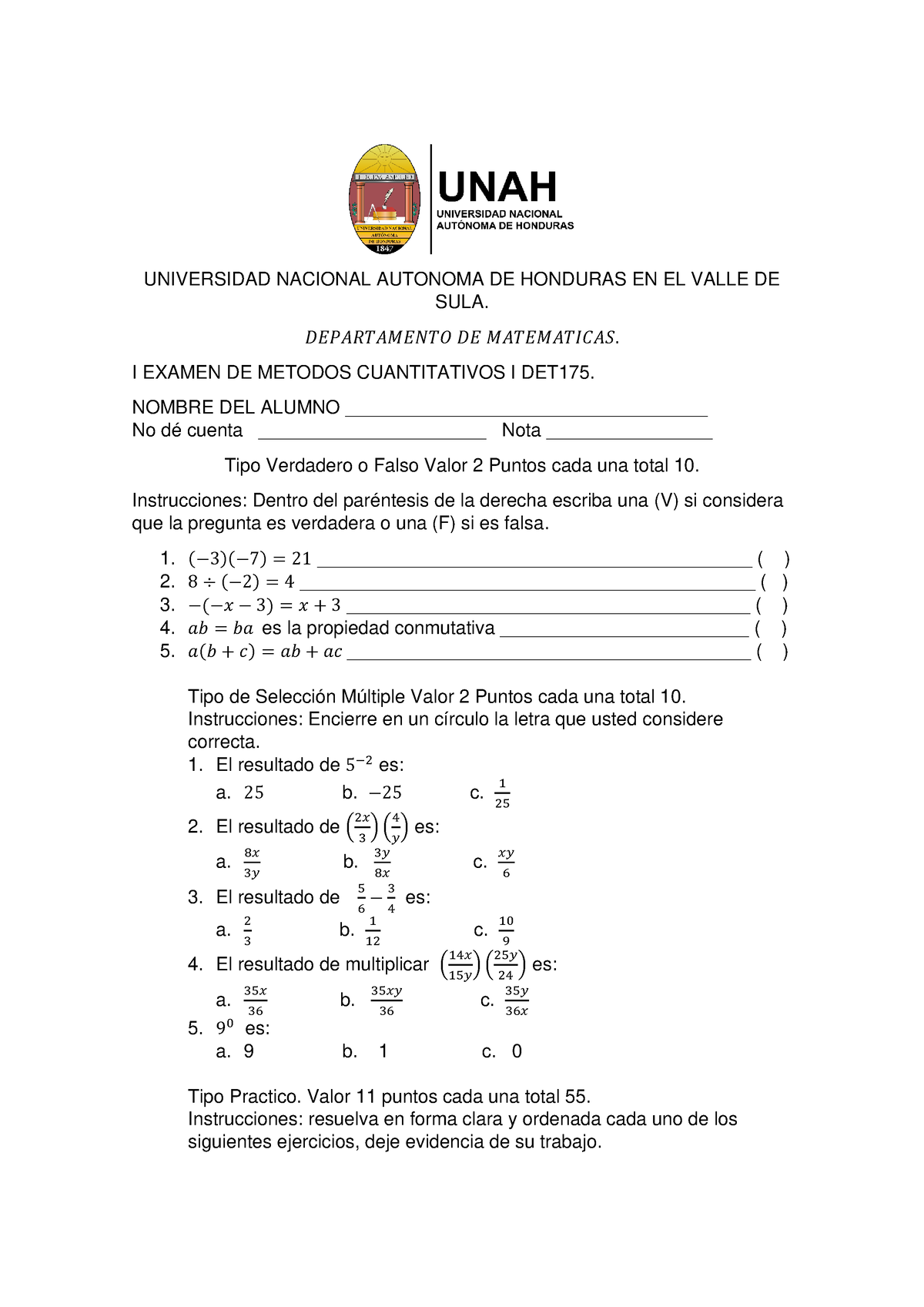 I Examen De Metodos Cuantitativos I Det175 I Pac 2023 Universidad Nacional Autonoma De 0304