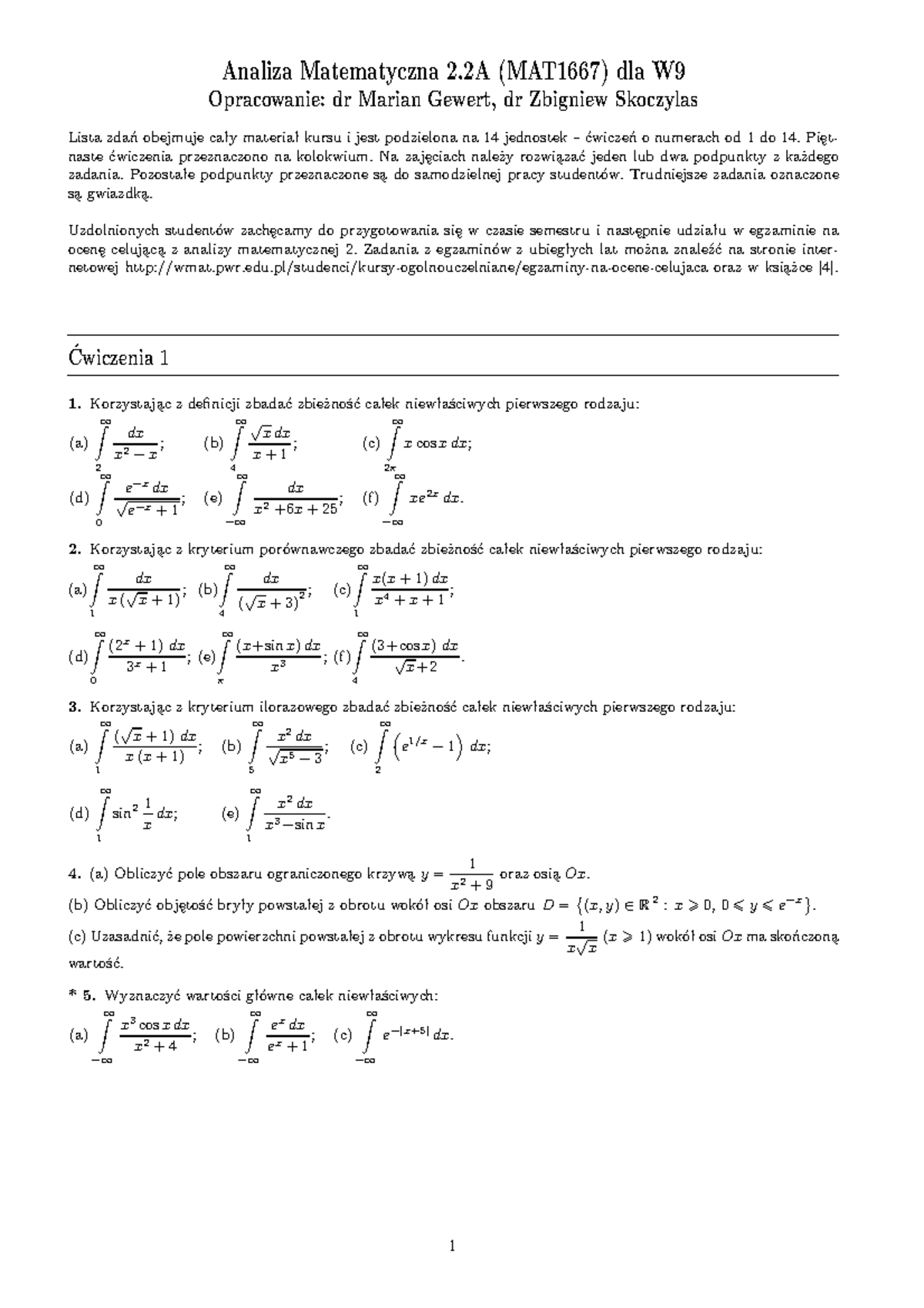 Zadania Analiza - Analiza Matematyczna 2 (MAT1667) Dla W Opracowanie ...