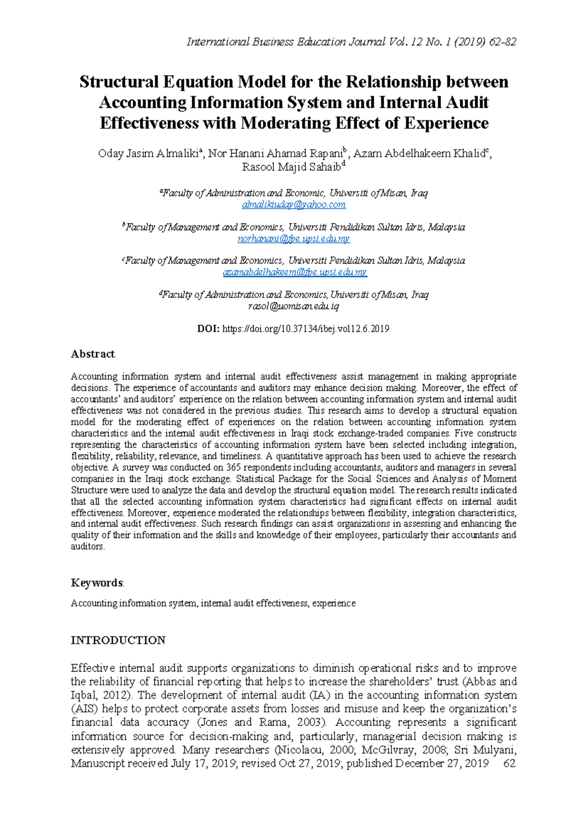 Structural equation model for the relati - Manuscript received July 17 ...