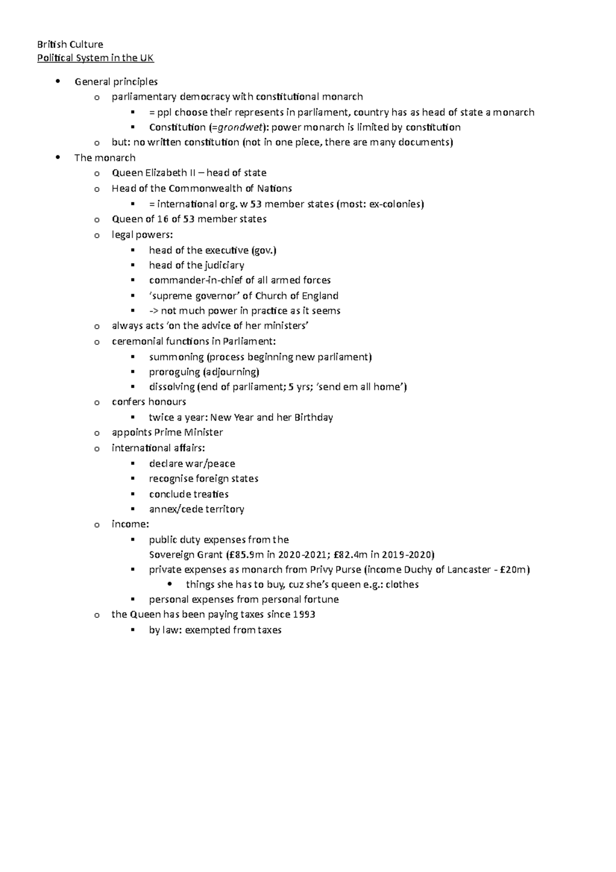 Political system in UK - Notities van de les over het politieke systeem ...