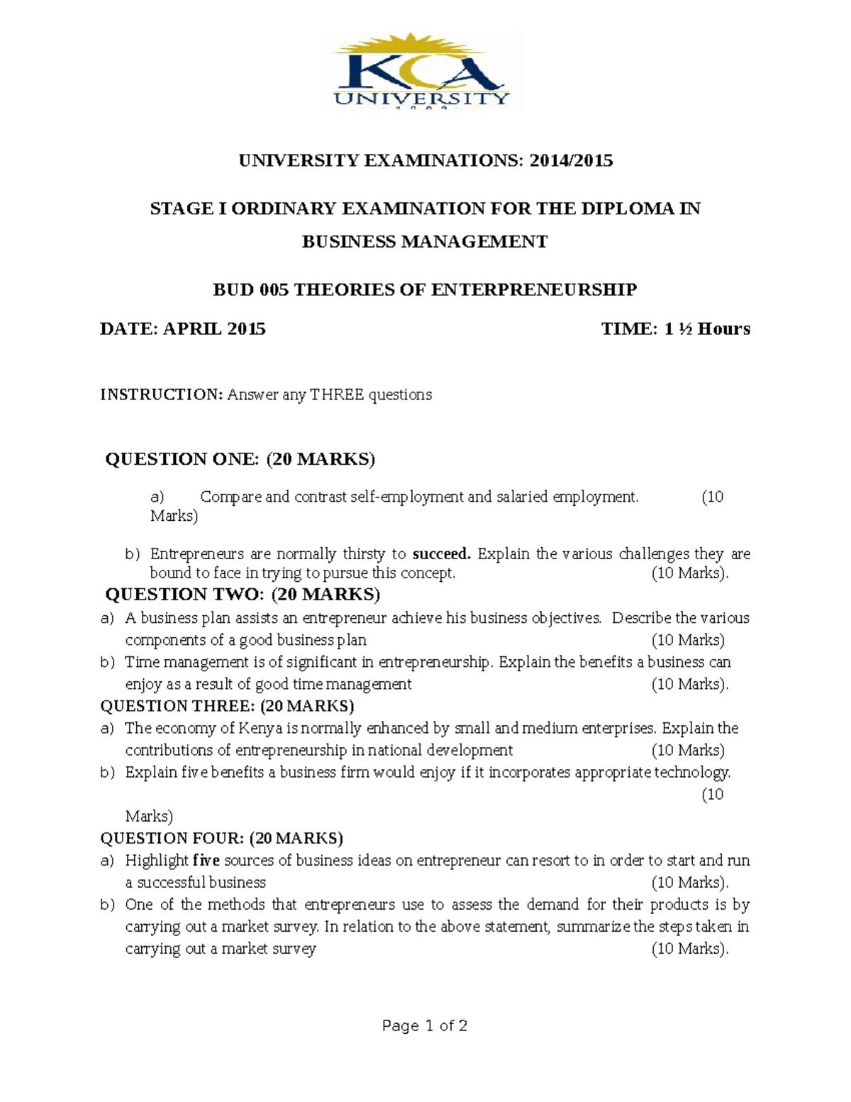 BUD 005 Theories OF Enterpreneurship mandatory Assignment by Dr.stephen ...