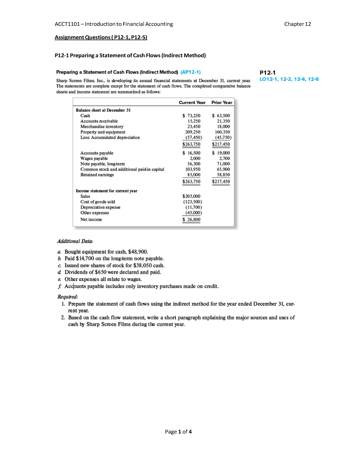 ACCT1101 Questions Chapter 12 - Introduction To Financial Accounting ...