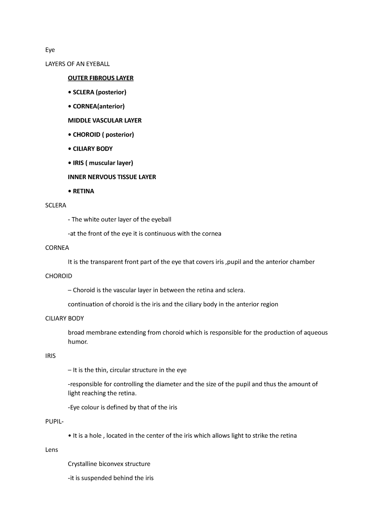 Eyenote Anatomy Eye LAYERS OF AN EYEBALL OUTER FIBROUS LAYER