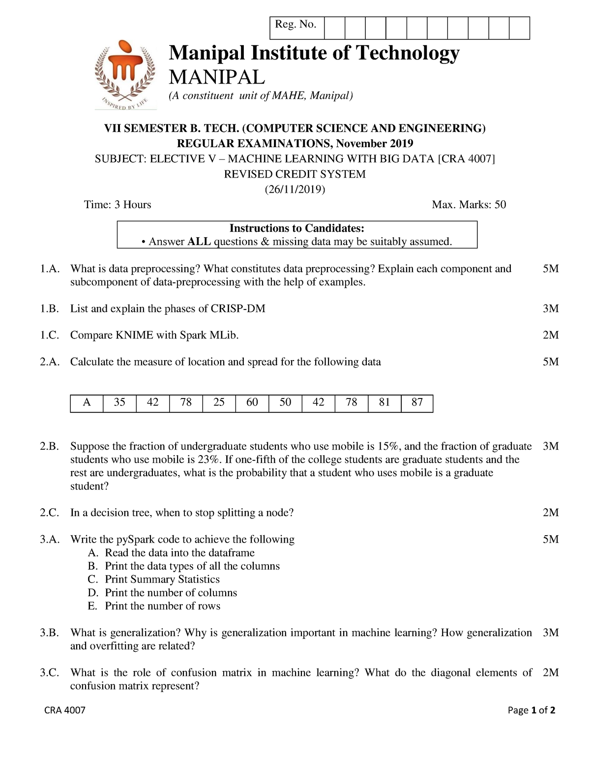 Machine Laerning With Bigdata (cra 4007)rcs - Cra 4007 Page 1 Of 2 