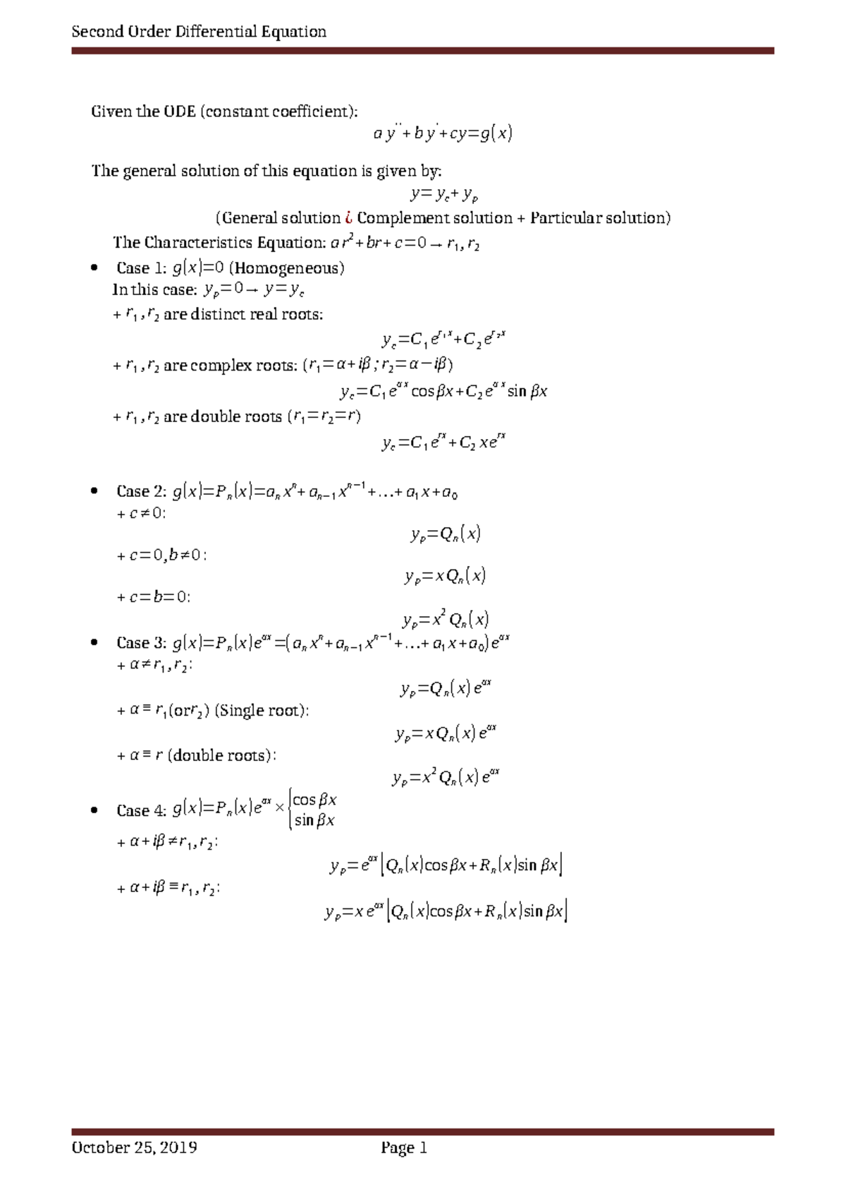 Second order DE - notes - Second Order Differential Equation Given the ...