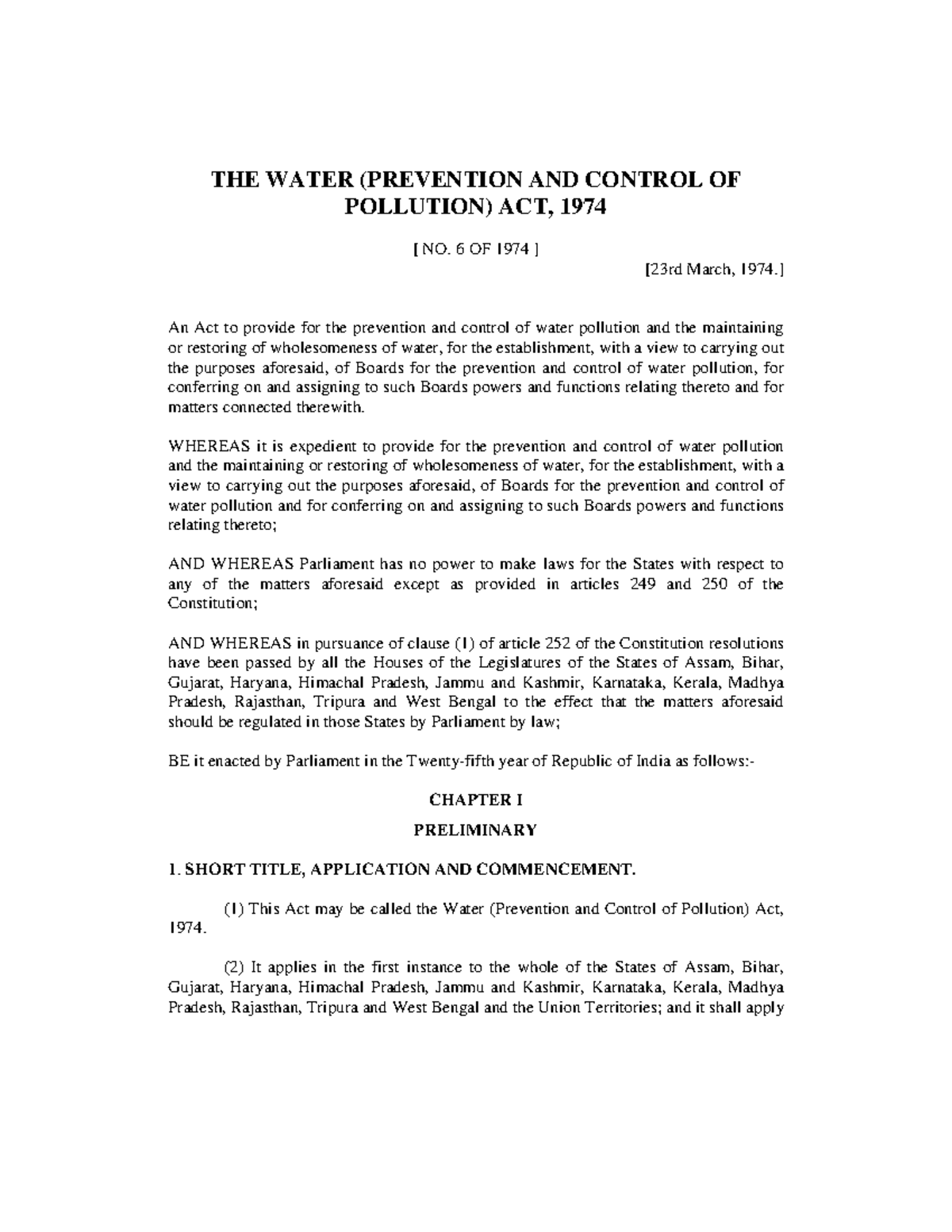 The Water Prevention and Control of Pollution Act 1974 - THE WATER ...