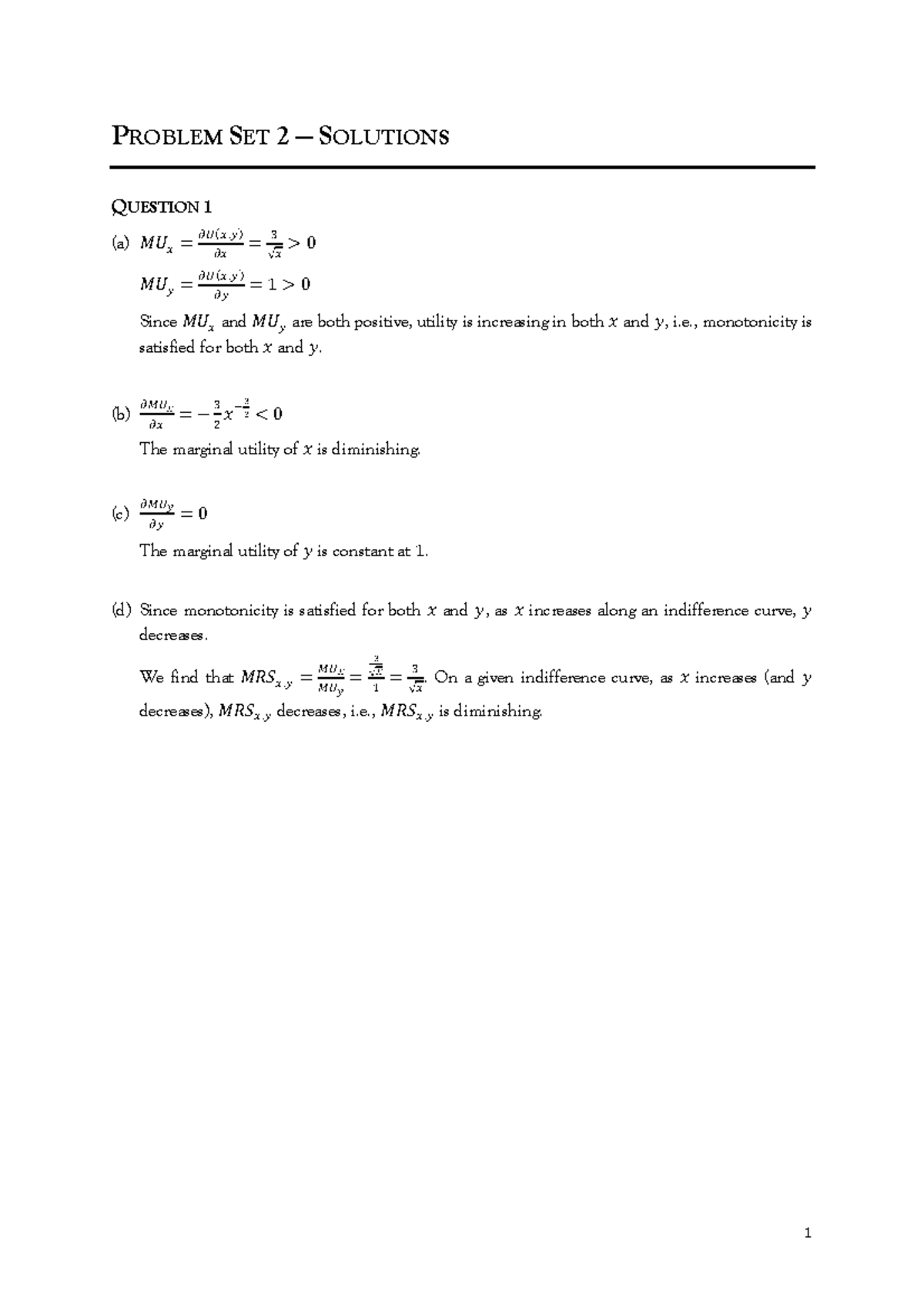 Problem Set 2 - Solutions - PROBLEM SET 2 — SOLUTIONS QUESTION 1 (a) 𝗄𝗄 ...