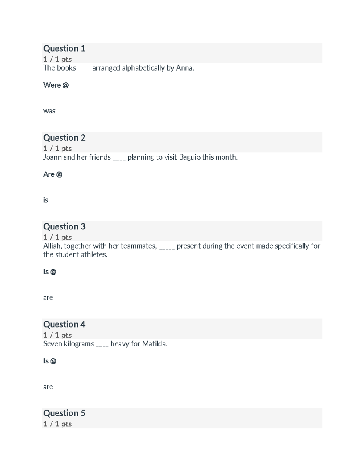 ENGL111 Quiz1(Part2) - reviewer - Question 1 1 / 1 pts The books ...