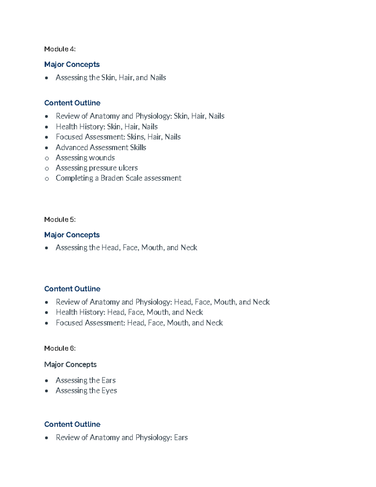 Study Guide Exam 2 NUR 215 - Module 4: Major Concepts - Assessing the ...