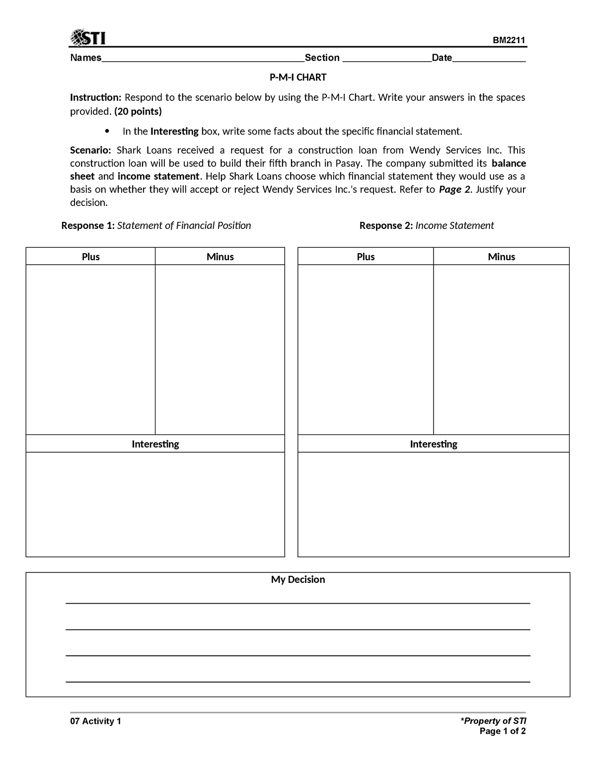 07 Activity 1(24) - My Decision Plus Minus Interesting Plus Minus ...