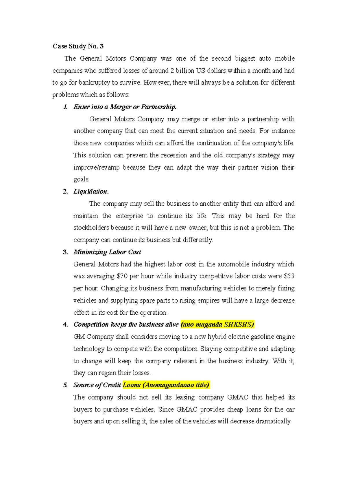 CaseStudy Itiks Lecture notes 1 Case Study No. 3 The General