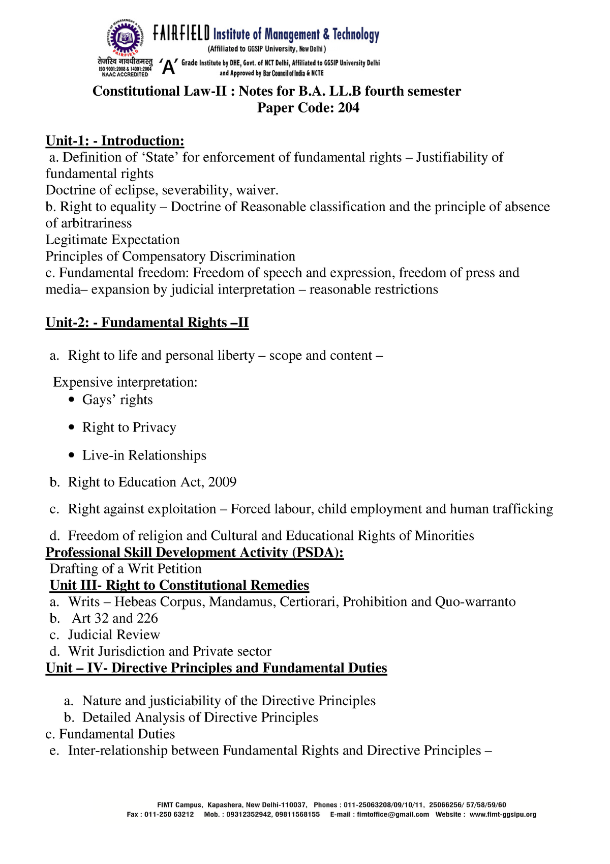 Constitutional Law 2 Notes - Constitutional Law-II : Notes For B. LL ...