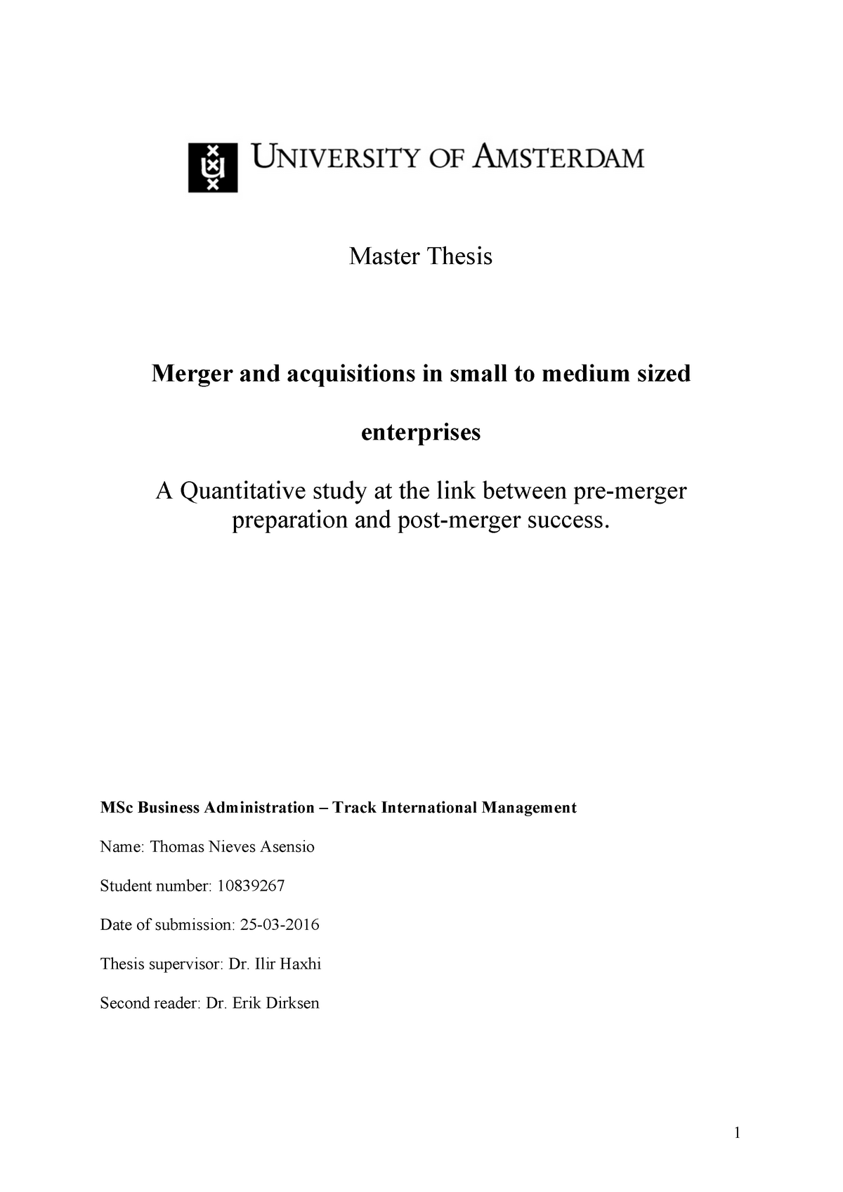 merger and acquisition master thesis