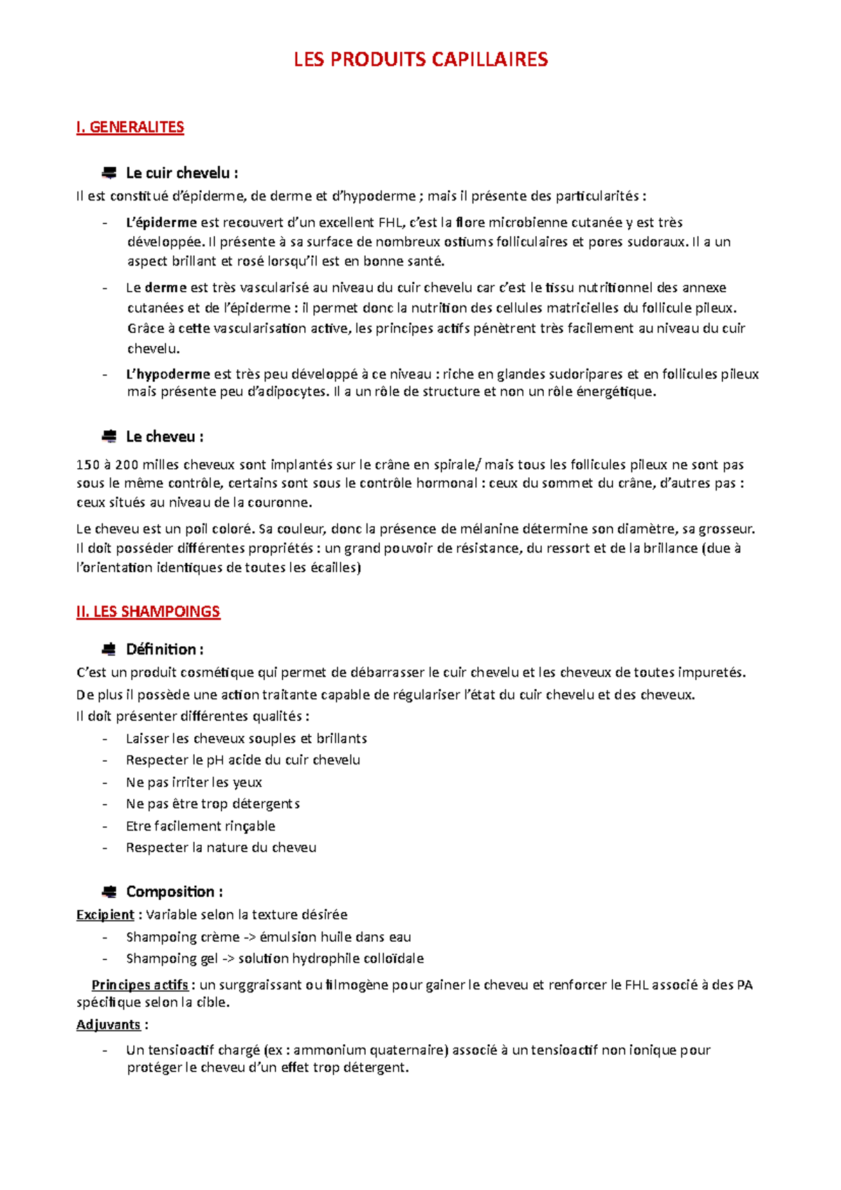 Produits Capillaires - LES PRODUITS CAPILLAIRES I. GENERALITES Le cuir ...