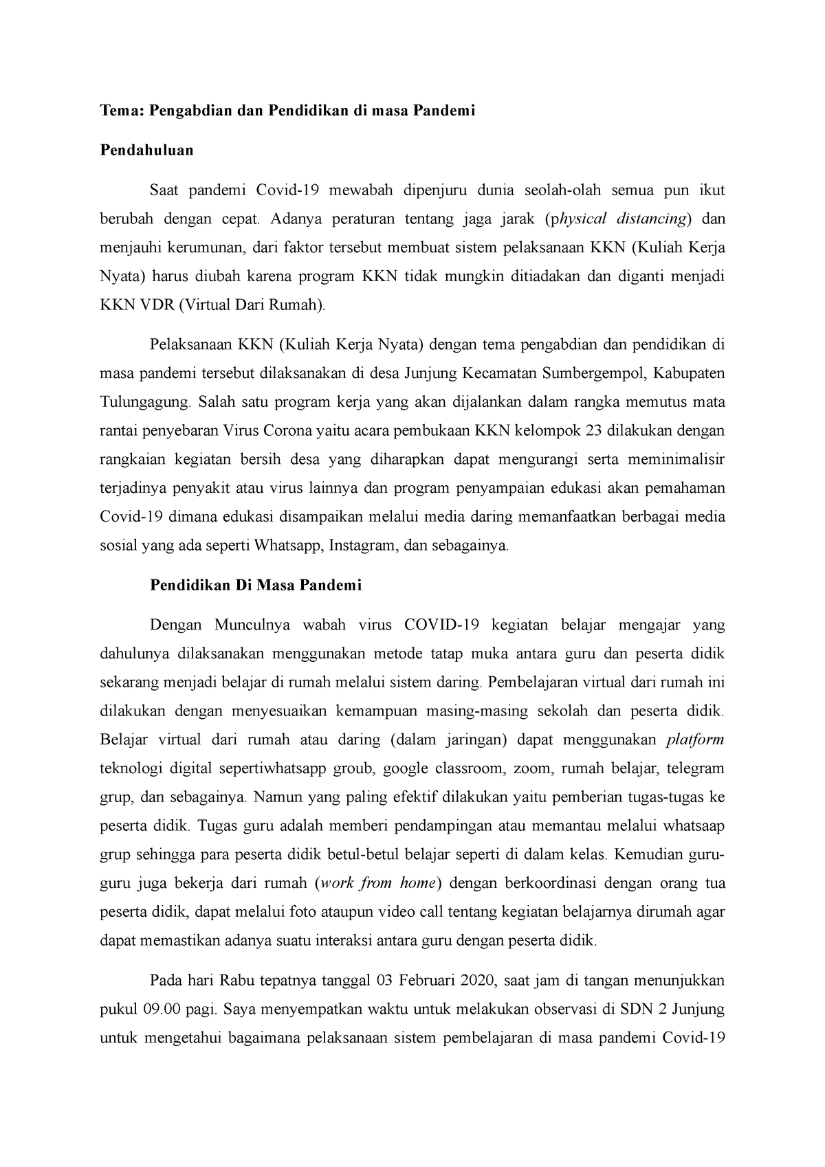 contoh essay pendidikan di masa pandemi pdf