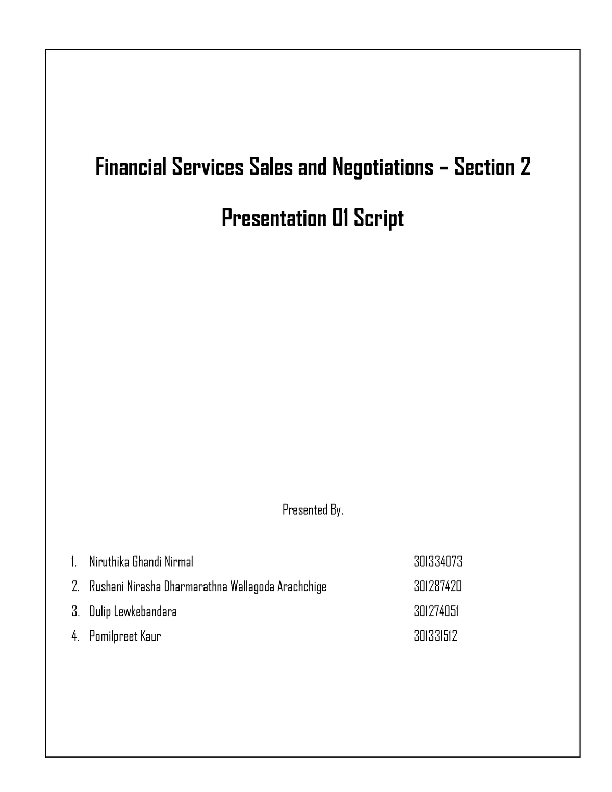 is sales presentation script financial information