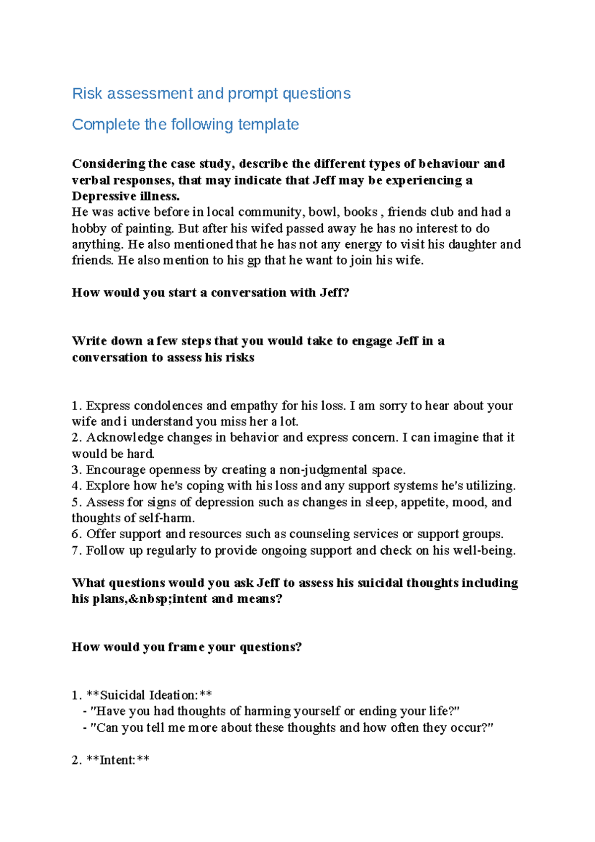 Exported-text 2 - Risk assessment and prompt questions Complete the ...