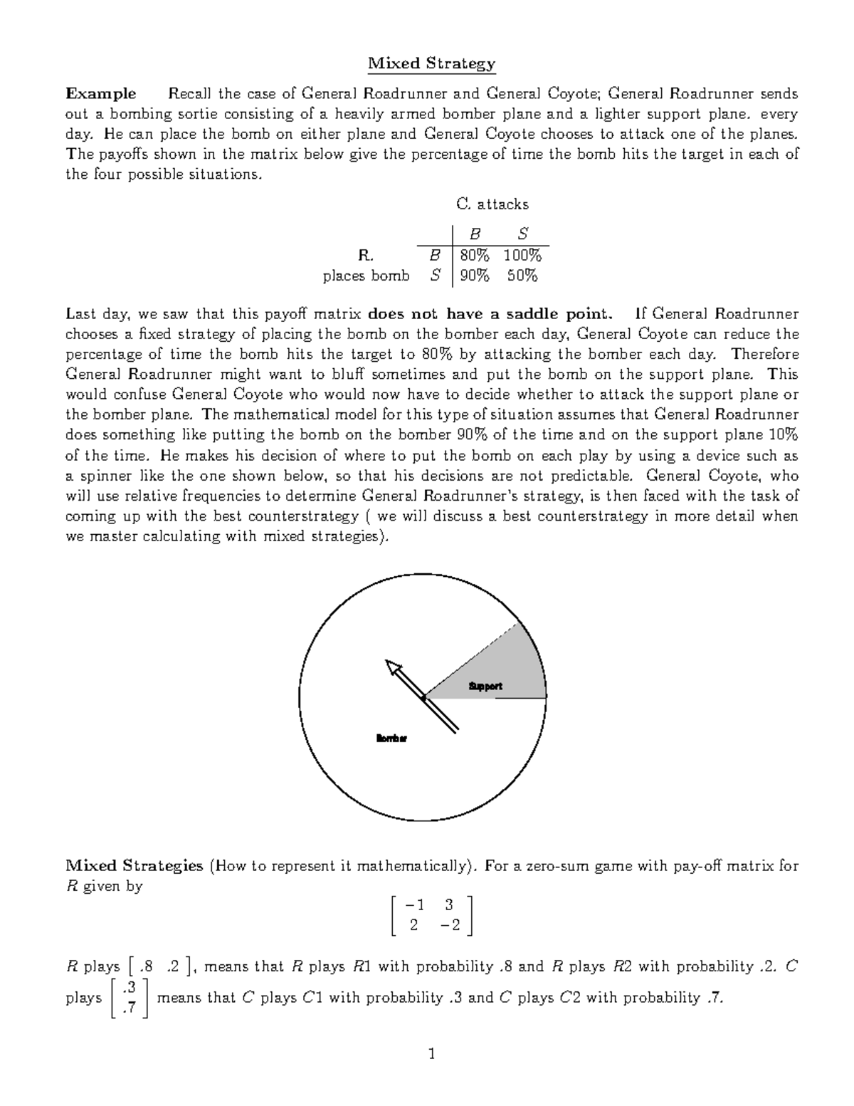 Lecture Notes 27 Mixed Strategy Mixed Strategy Example Recall The   Thumb 1200 1553 