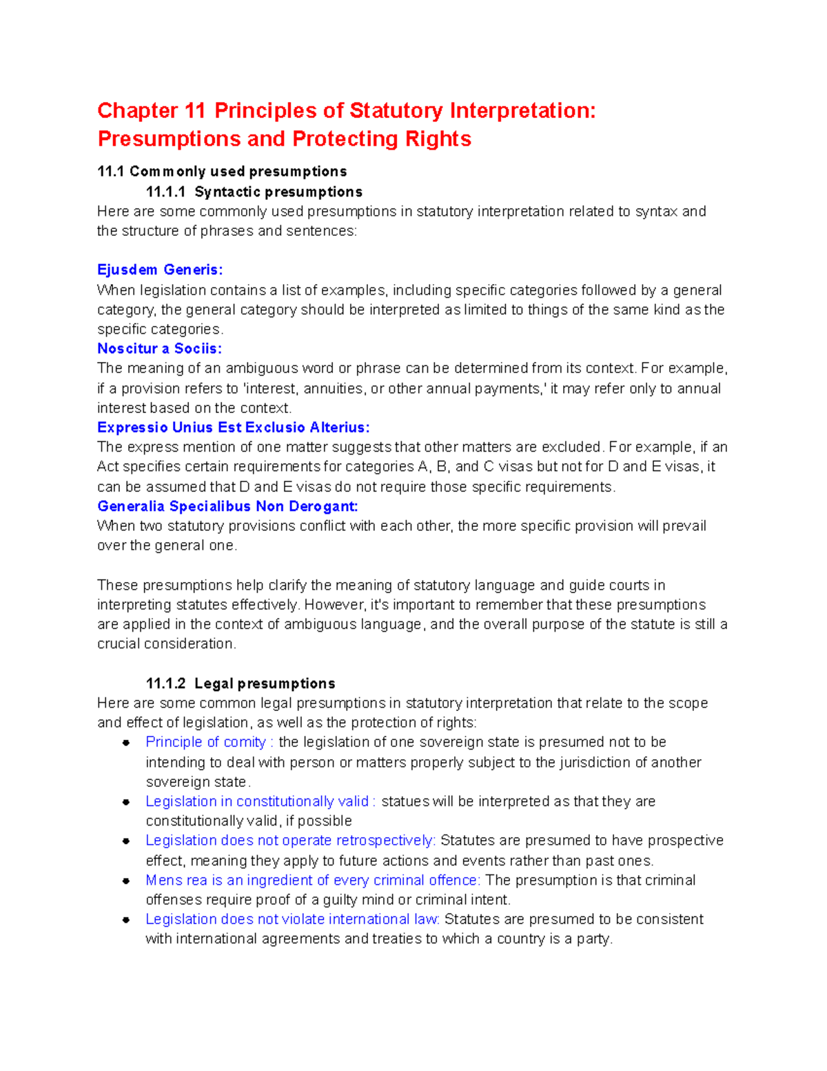 LAW1112 PLSI chap 11 notes Chapter 11 Principles of Statutory