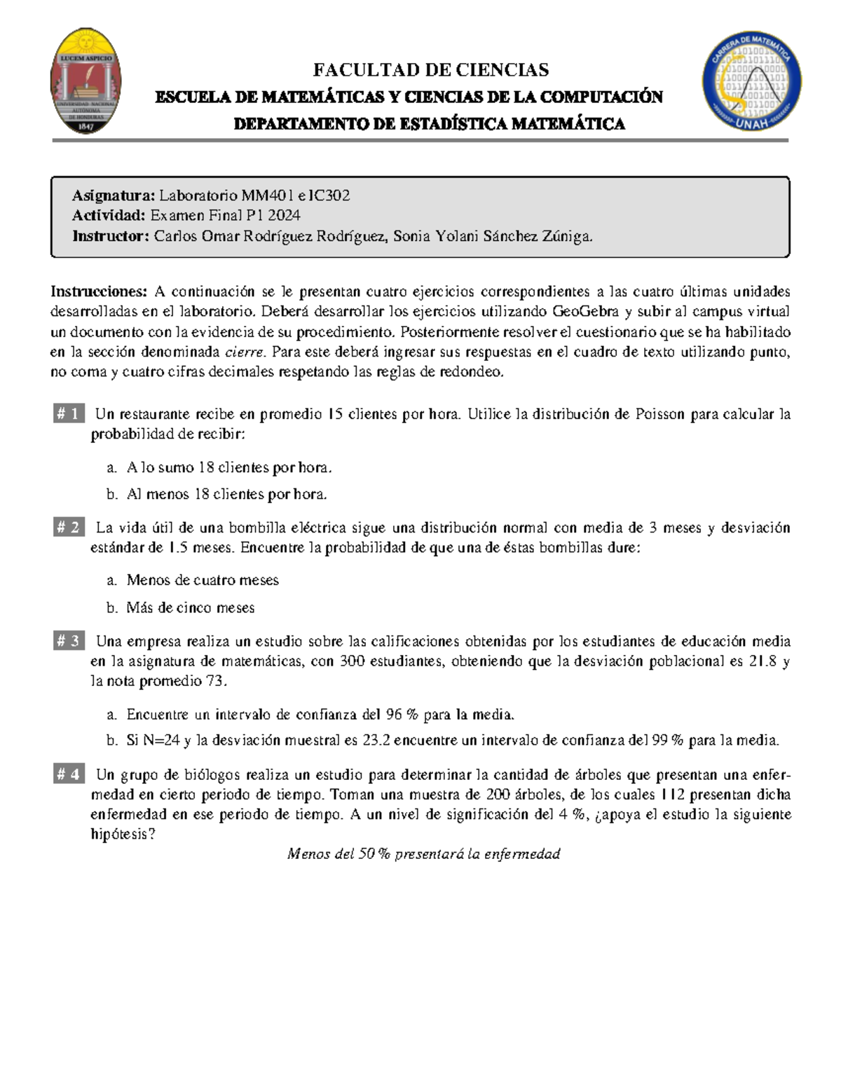 Examen Final De Lab Mm 401 1 Instrucciones A Continuacio ́n Se Le Presentan Cuatro Ejercicios 1689