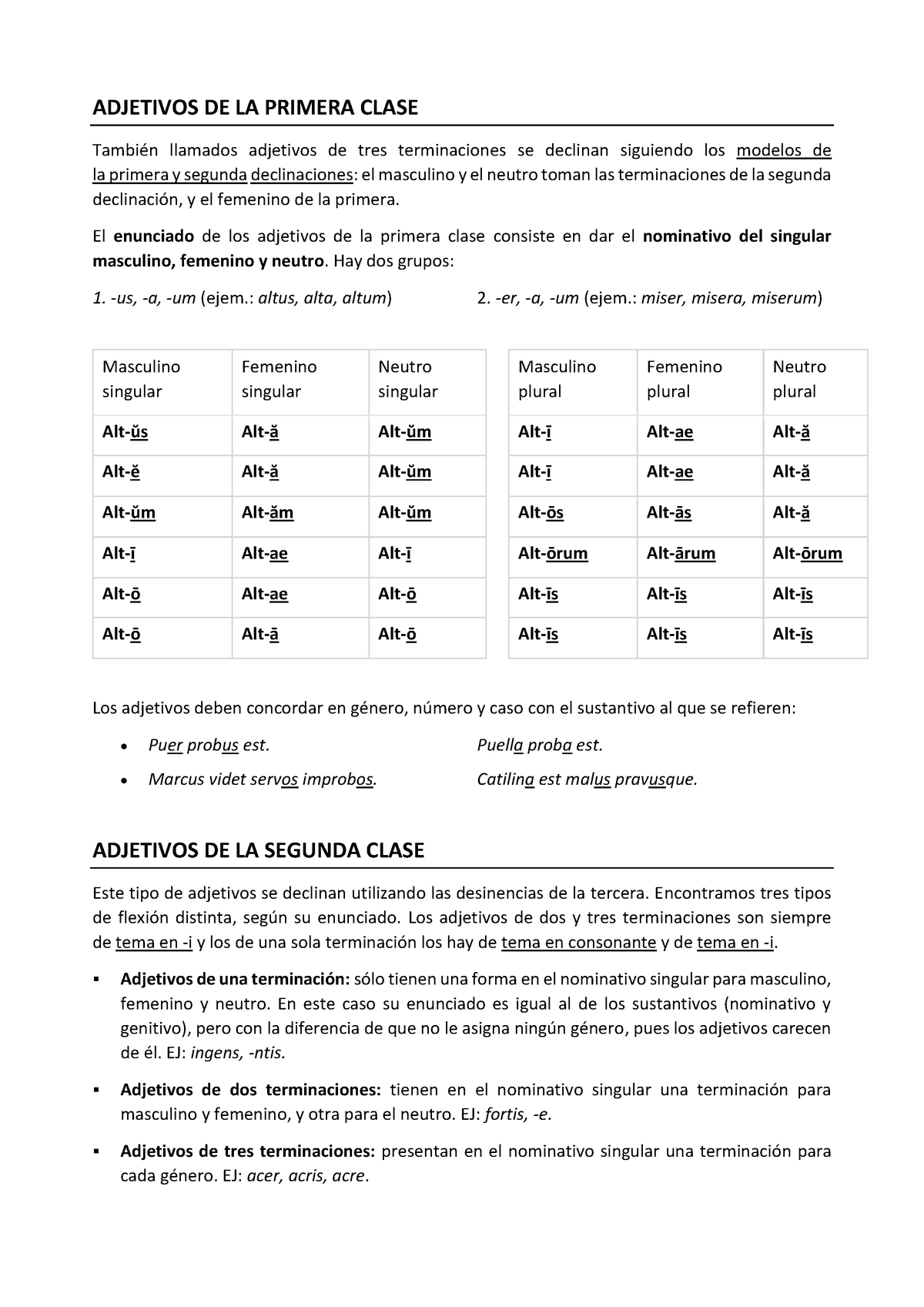 Adjetivos DE LA Primera Clase Y Segunda Clase - ADJETIVOS DE LA PRIMERA  CLASE También llamados - Studocu