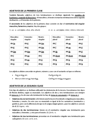 Adjetivos DE LA Primera Clase Y Segunda Clase - ADJETIVOS DE LA PRIMERA  CLASE También llamados - Studocu