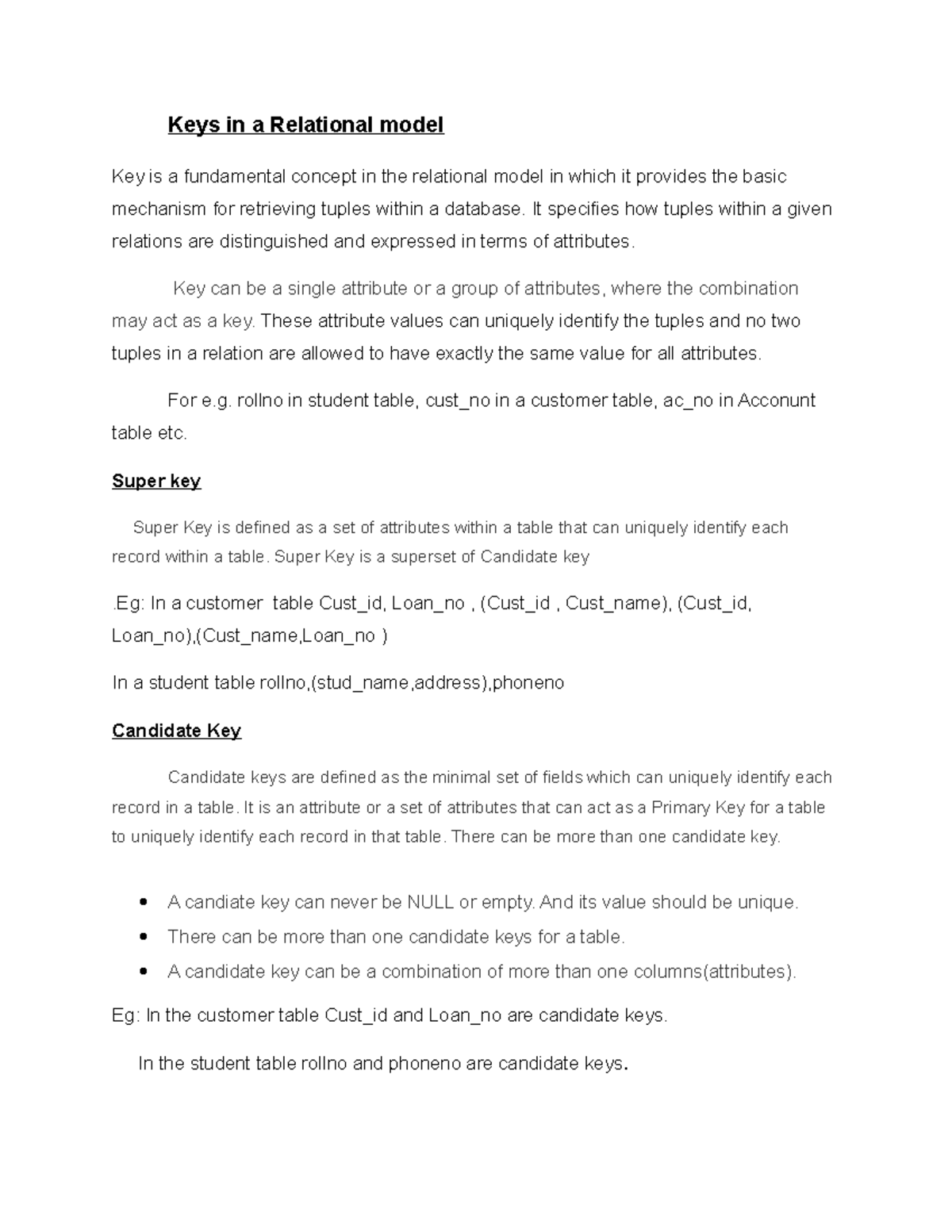 Database Management System (DBMS) Keys - Keys in a Relational model Key ...