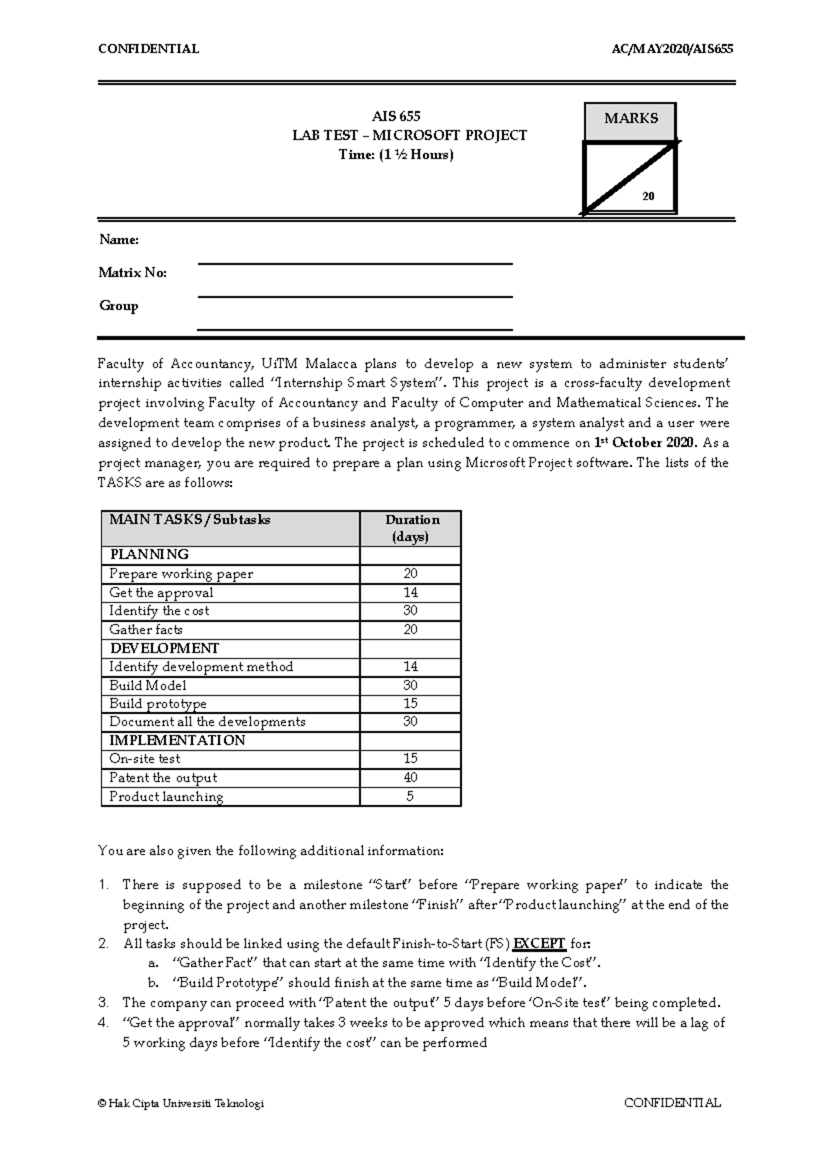 Lab question may2020 - CONFIDENTIAL AC/MAY2020/AIS © Hak Cipta ...