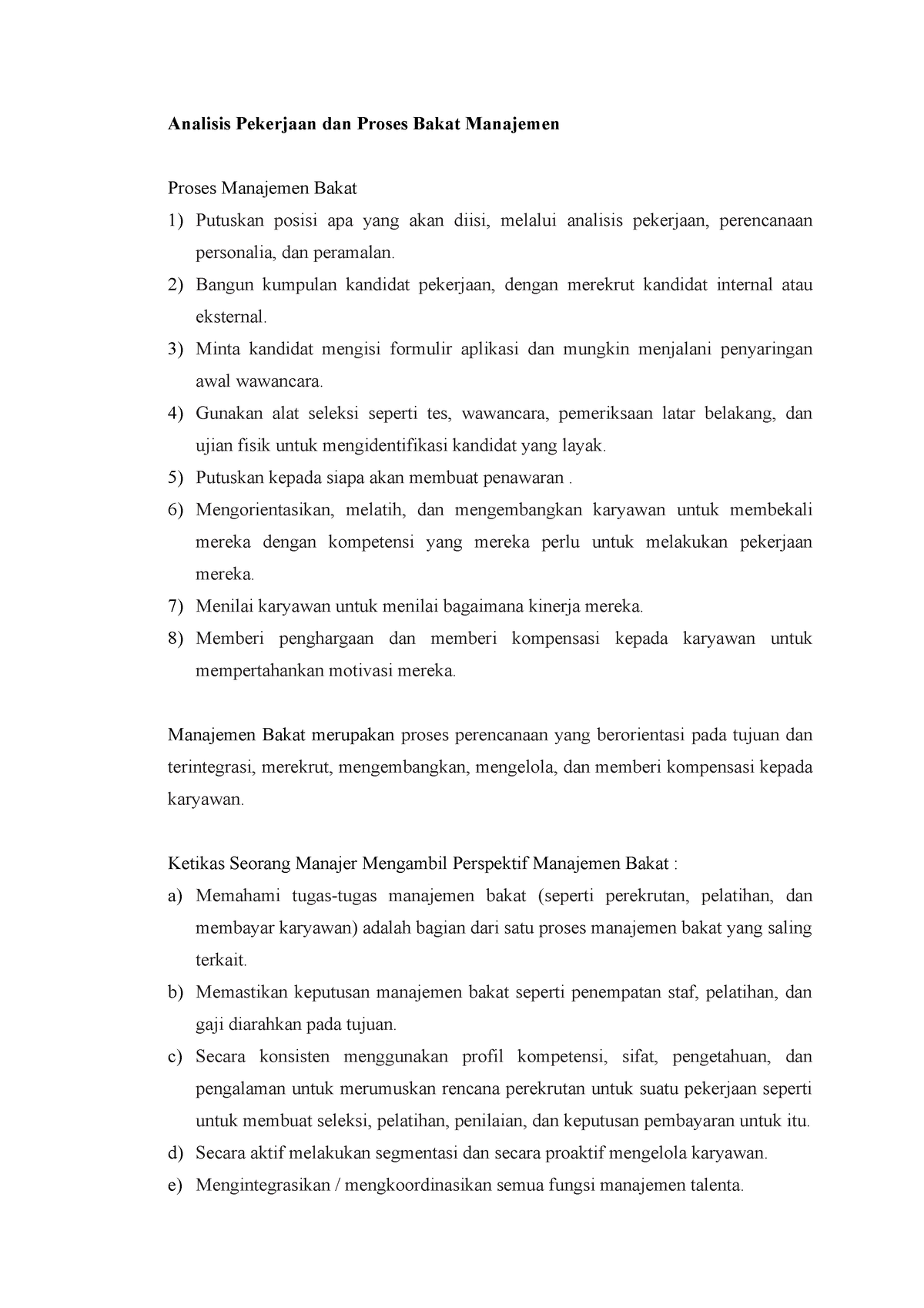 Analisis Pekerjaan Dan Proses Bakat Manajemen - Bangun Kumpulan ...