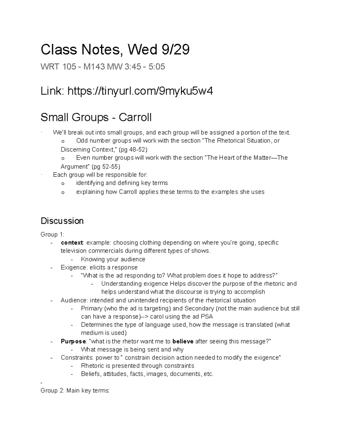 Class Notes Wed 9 29 Class Notes Wed 9 WRT 105 M143 MW 3 45 5 class-notes-wed-9-29-class-notes-wed-9-wrt-105-m143-mw-3-45-5