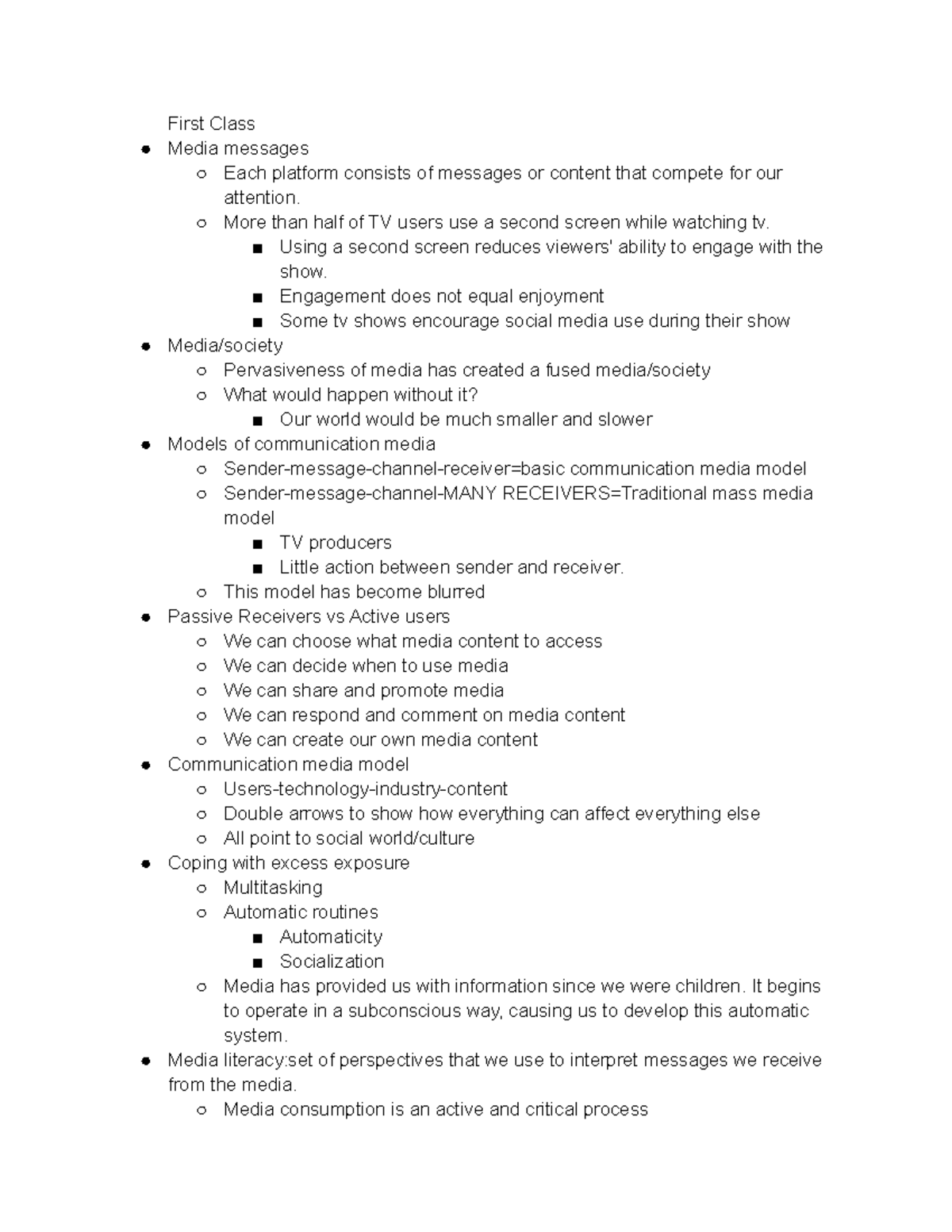 Comm Media Literacy Notes - First Class Media messages Each platform ...